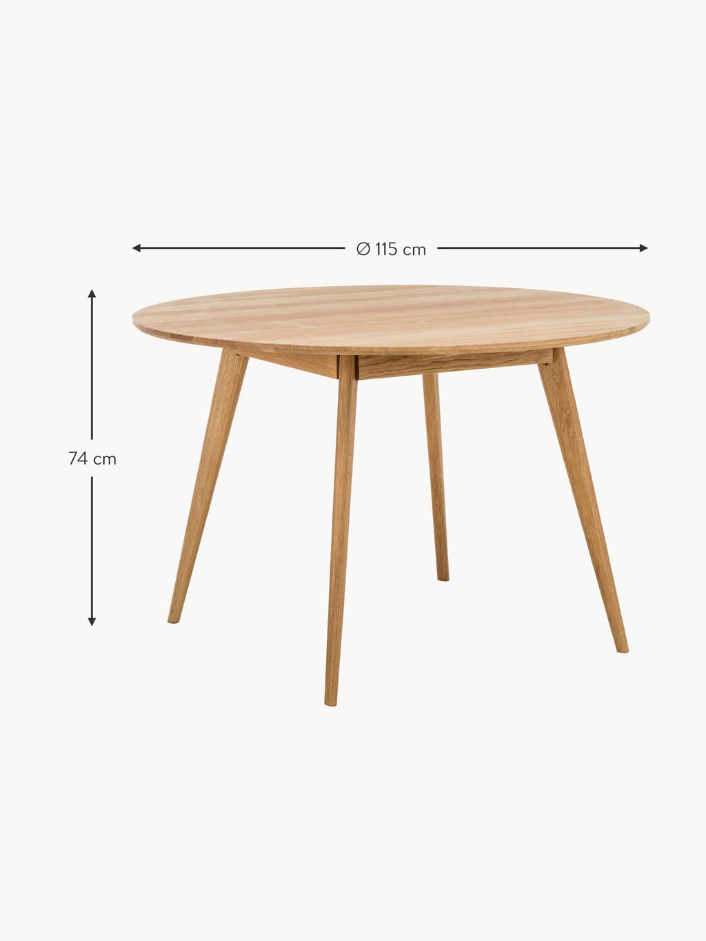 Yumi Round Oak Wood Dining Table, Ø 115 cm