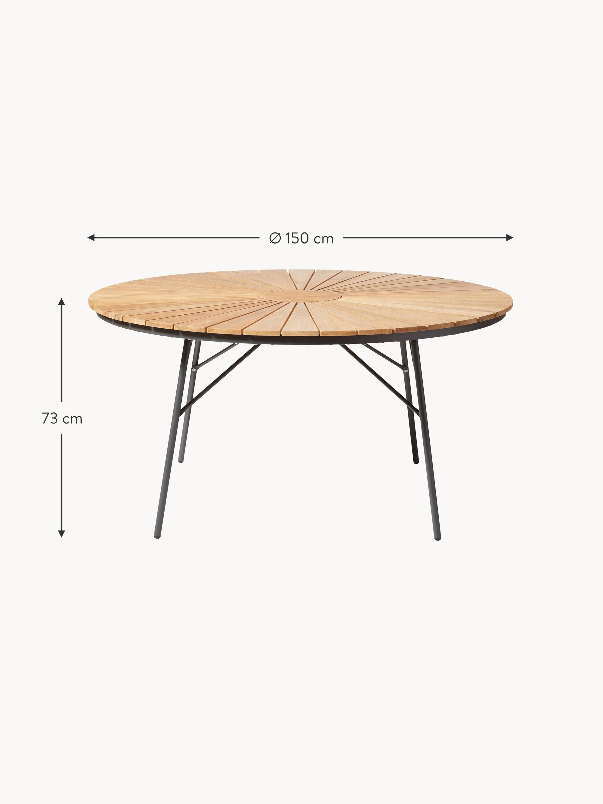 Ellen Round Garden Table with Teak Wood Top, Various Sizes