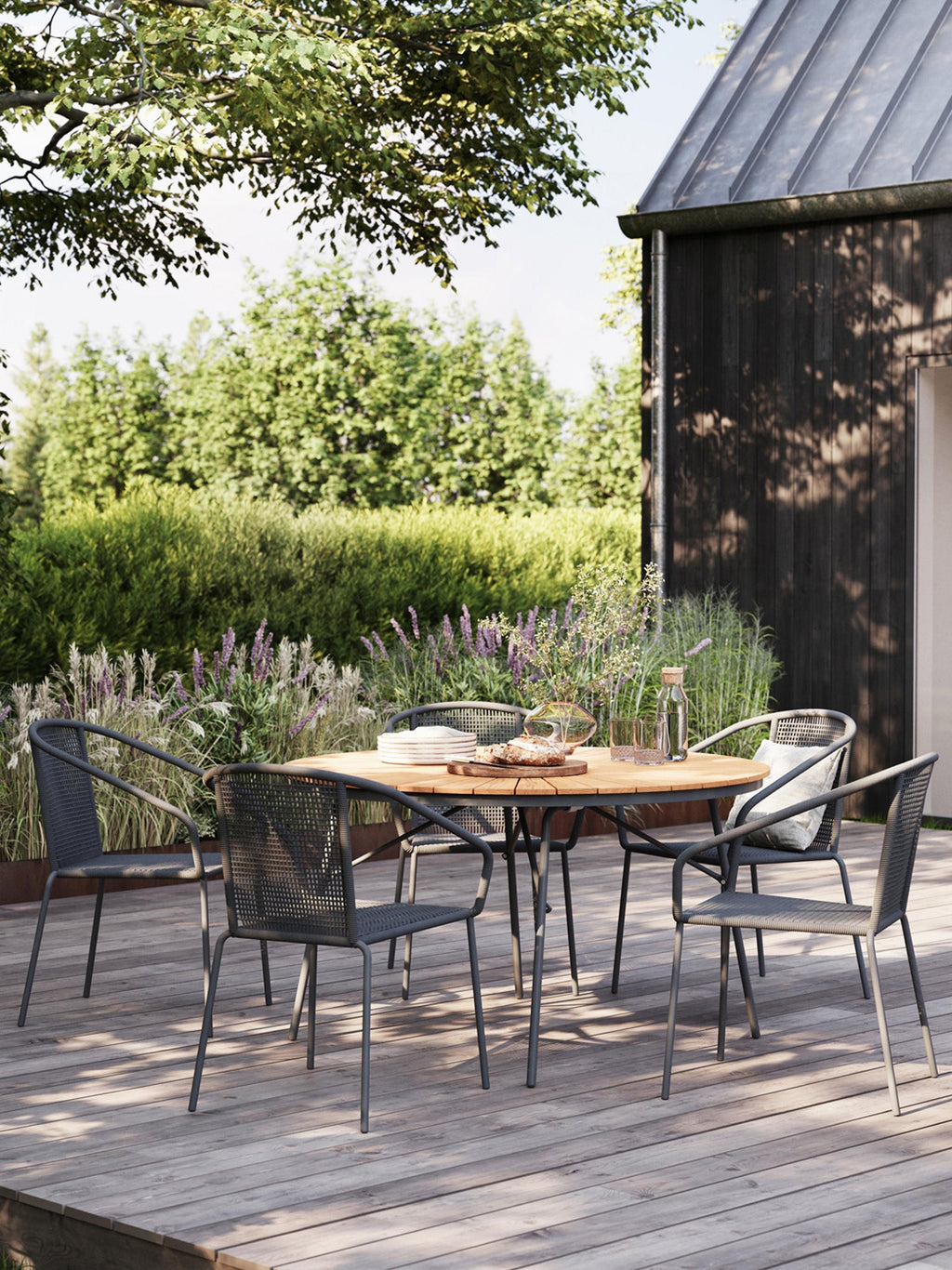 Ellen Round Garden Table with Teak Wood Top, Various Sizes