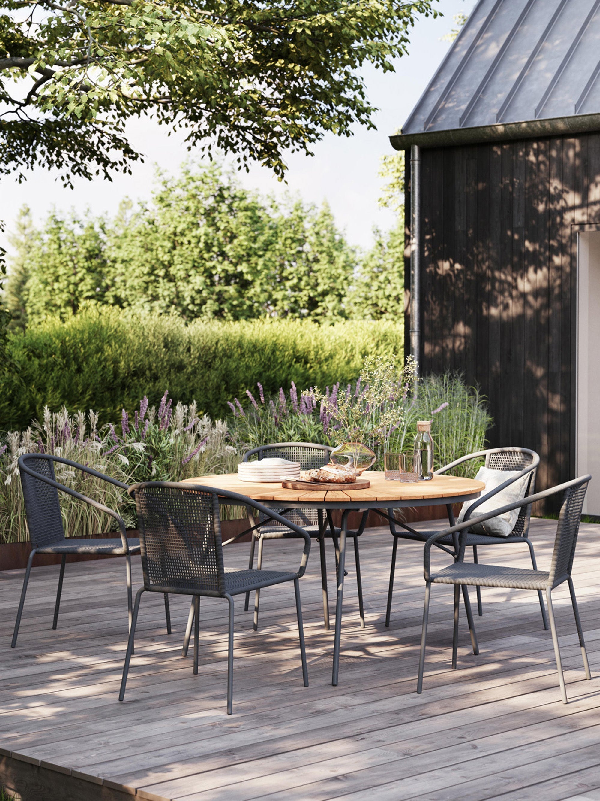 Ellen Round Garden Table with Teak Wood Top, Various Sizes