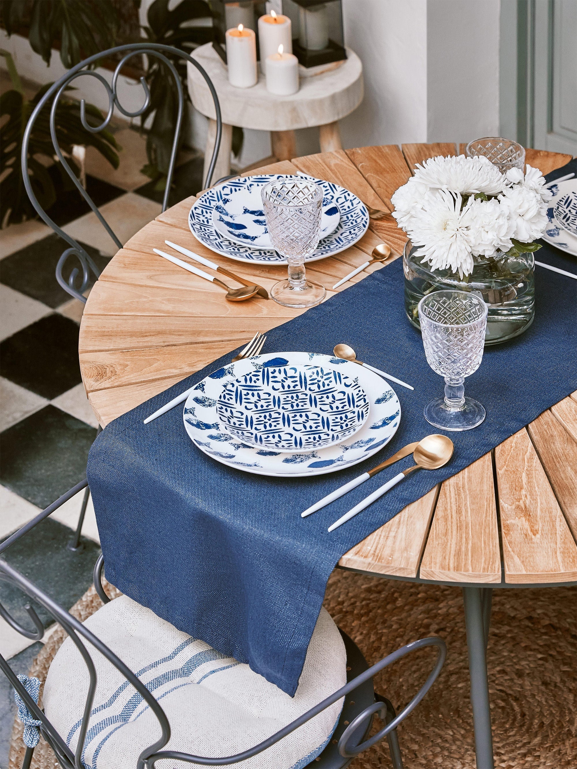 Ellen Round Garden Table with Teak Wood Top, Various Sizes