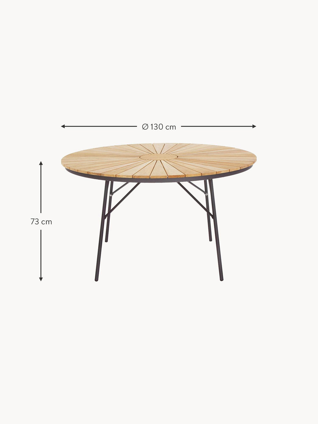 Ellen Round Garden Table with Teak Wood Top, Various Sizes