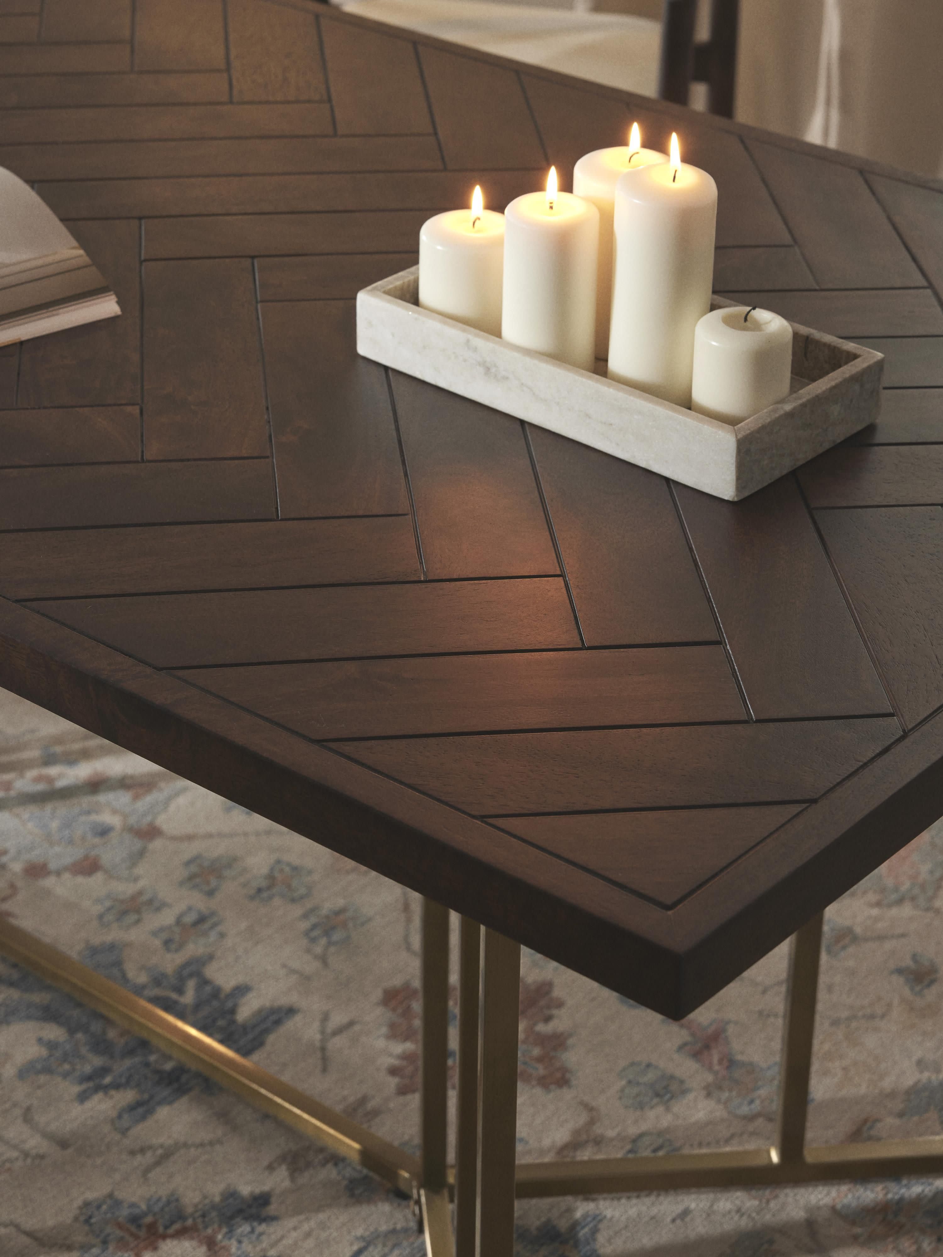 Luca Mango Wood Dining Table with Herringbone Pattern, in various sizes