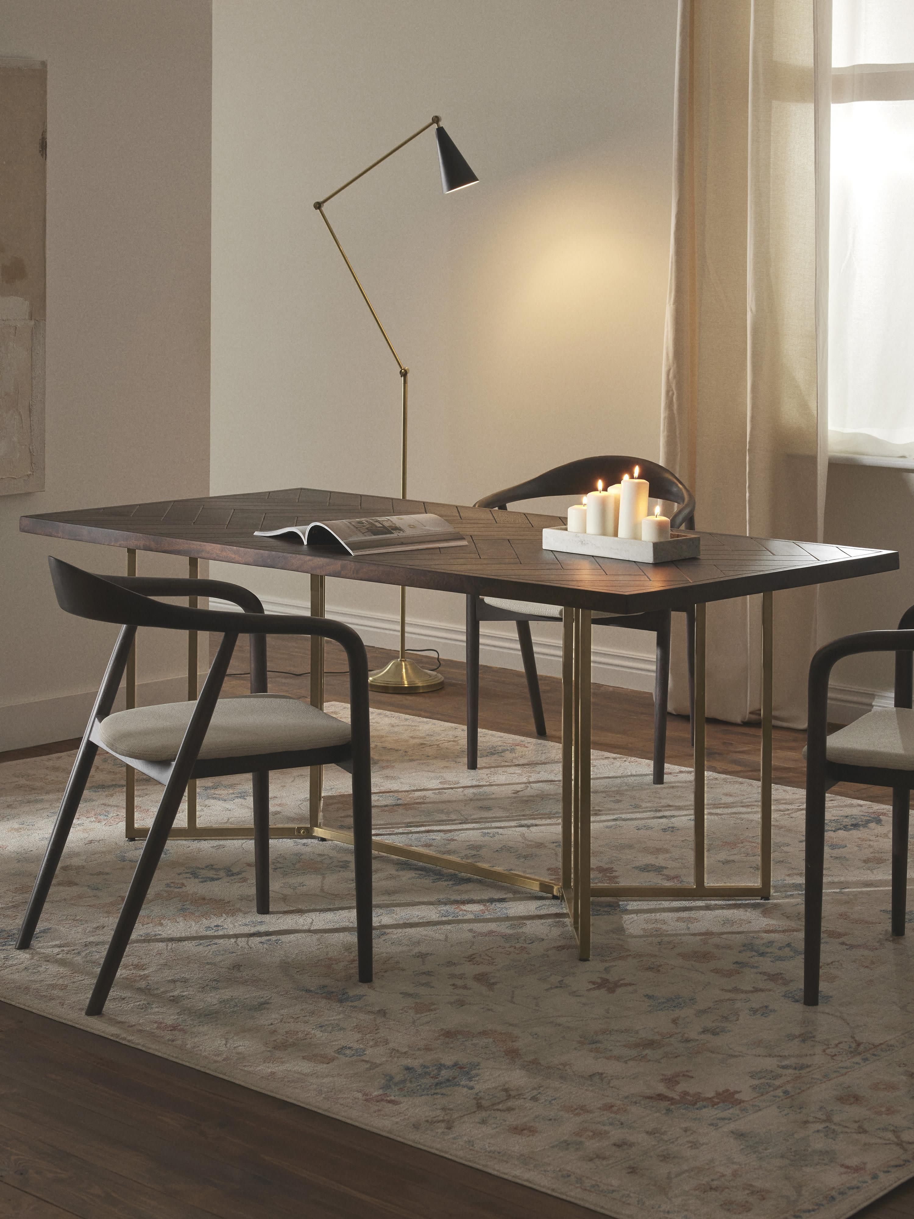 Luca Mango Wood Dining Table with Herringbone Pattern, in various sizes