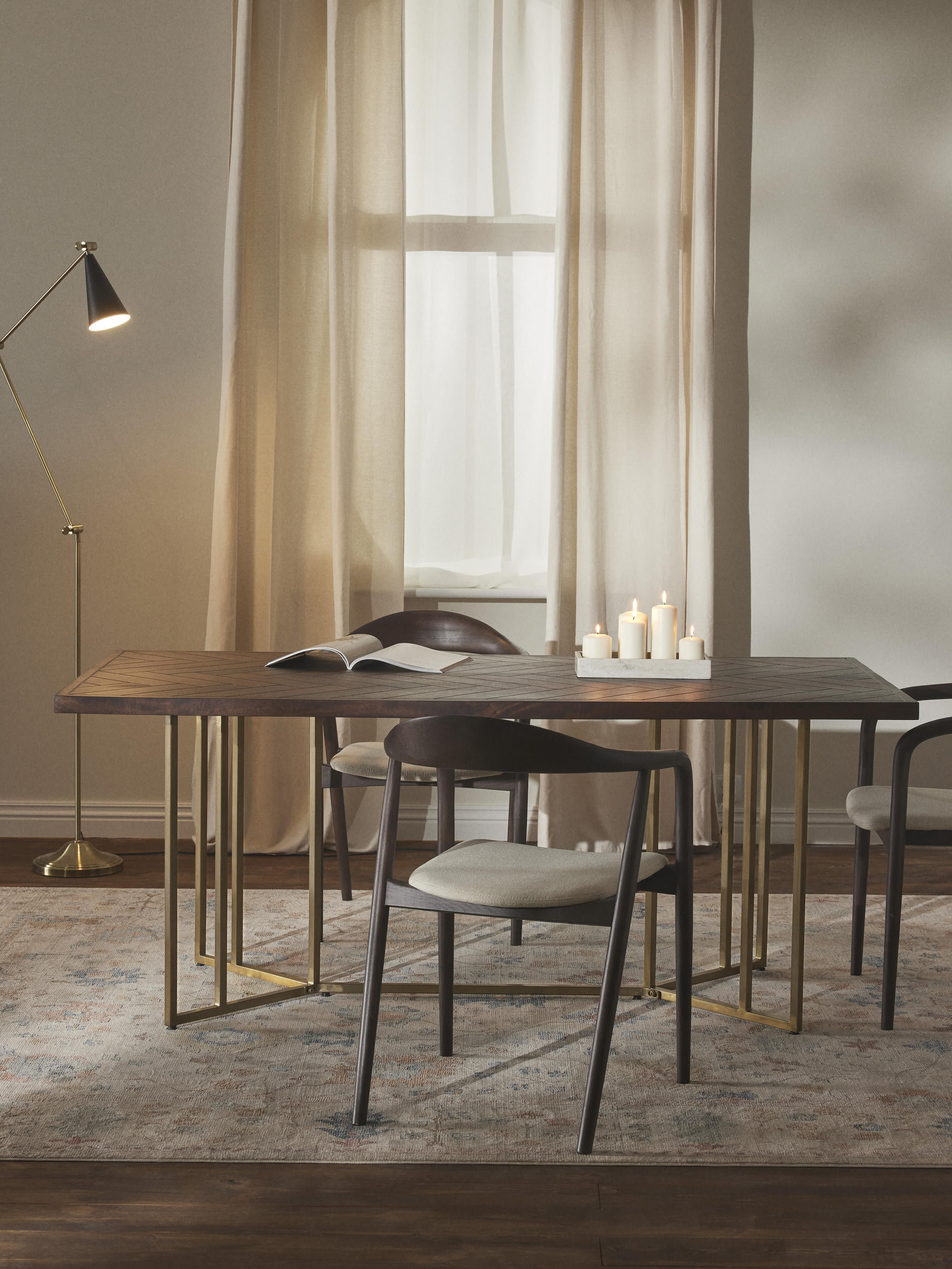 Luca Mango Wood Dining Table with Herringbone Pattern, in various sizes