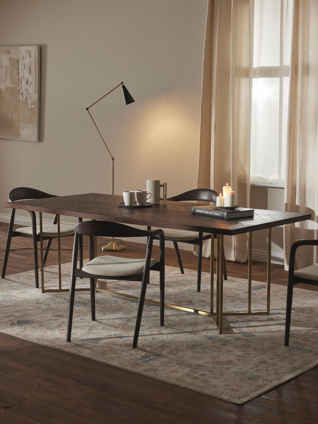 Luca Mango Wood Dining Table with Herringbone Pattern, in various sizes
