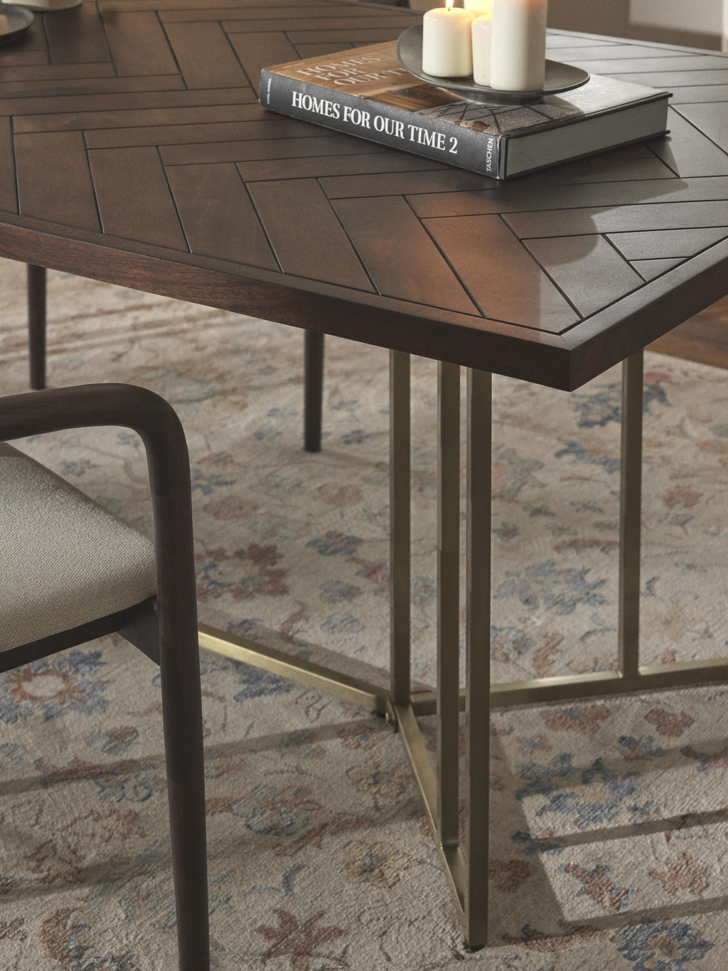 Luca Mango Wood Dining Table with Herringbone Pattern, in various sizes