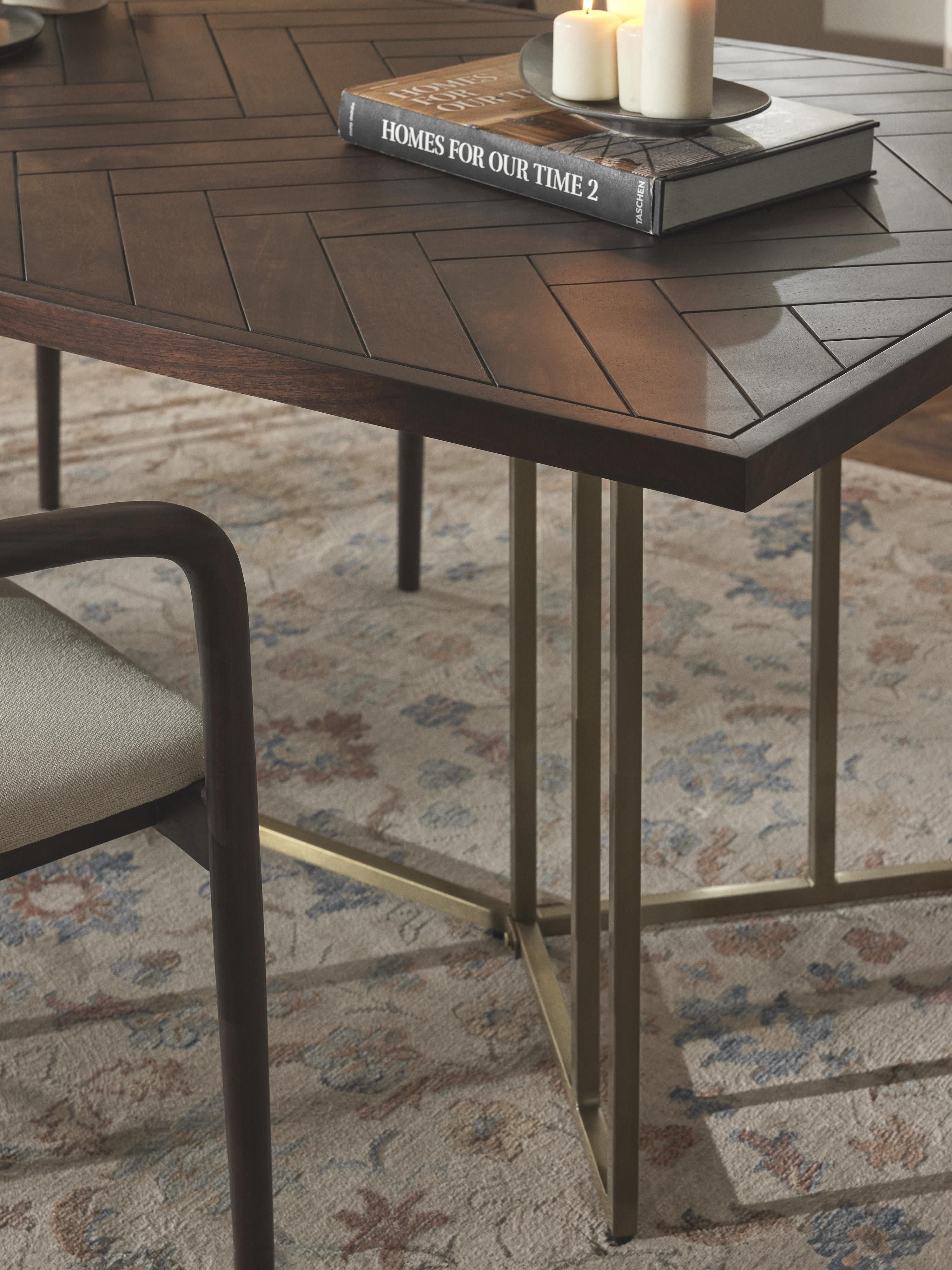 Luca Mango Wood Dining Table with Herringbone Pattern, in various sizes