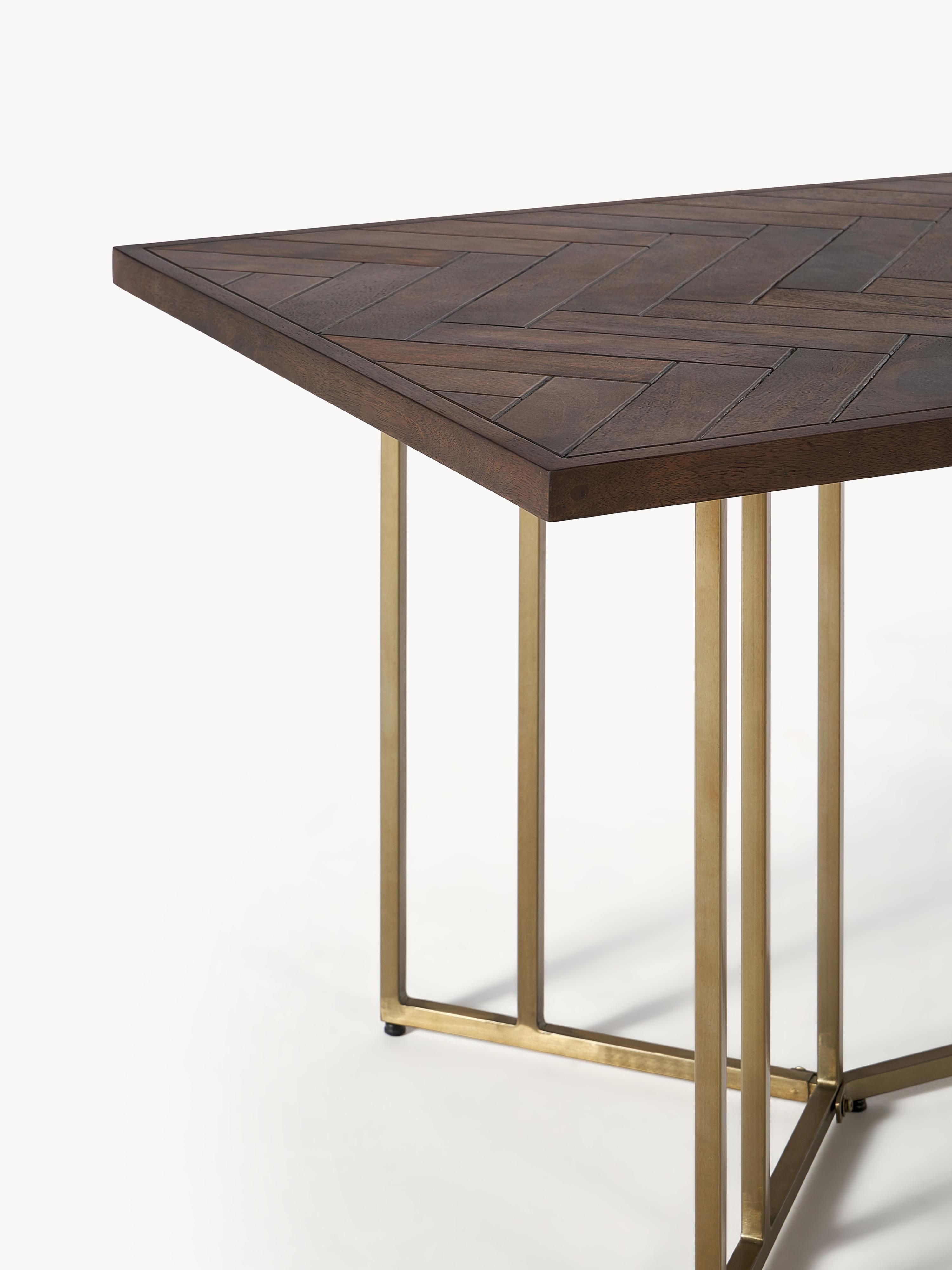 Luca Mango Wood Dining Table with Herringbone Pattern, in various sizes