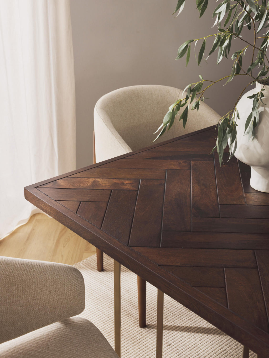 Luca Mango Wood Dining Table with Herringbone Pattern, in various sizes