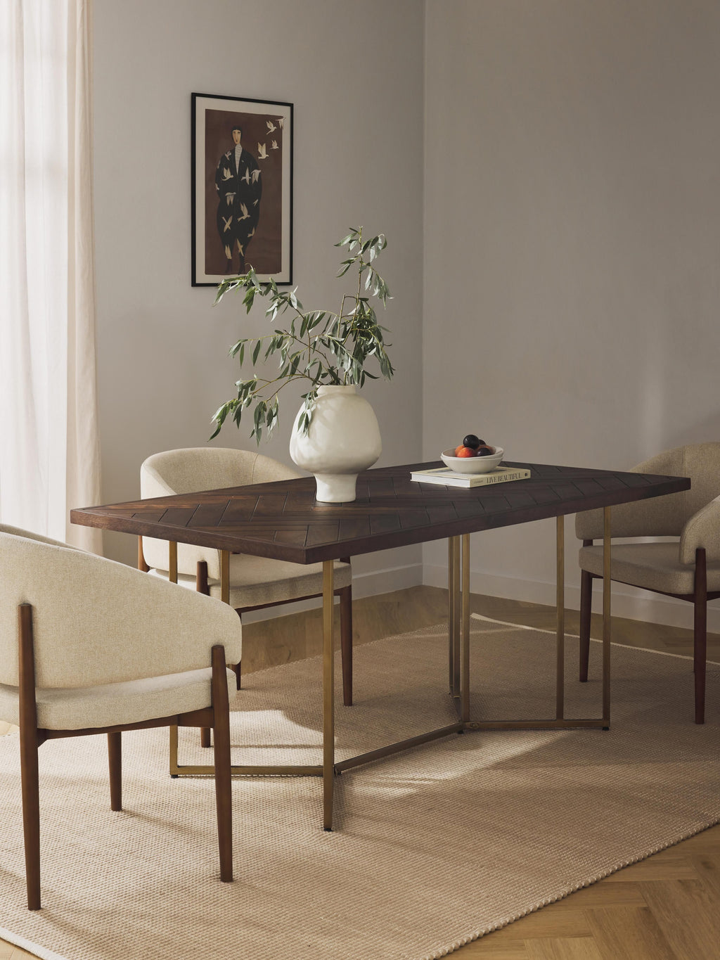 Luca Mango Wood Dining Table with Herringbone Pattern, in various sizes