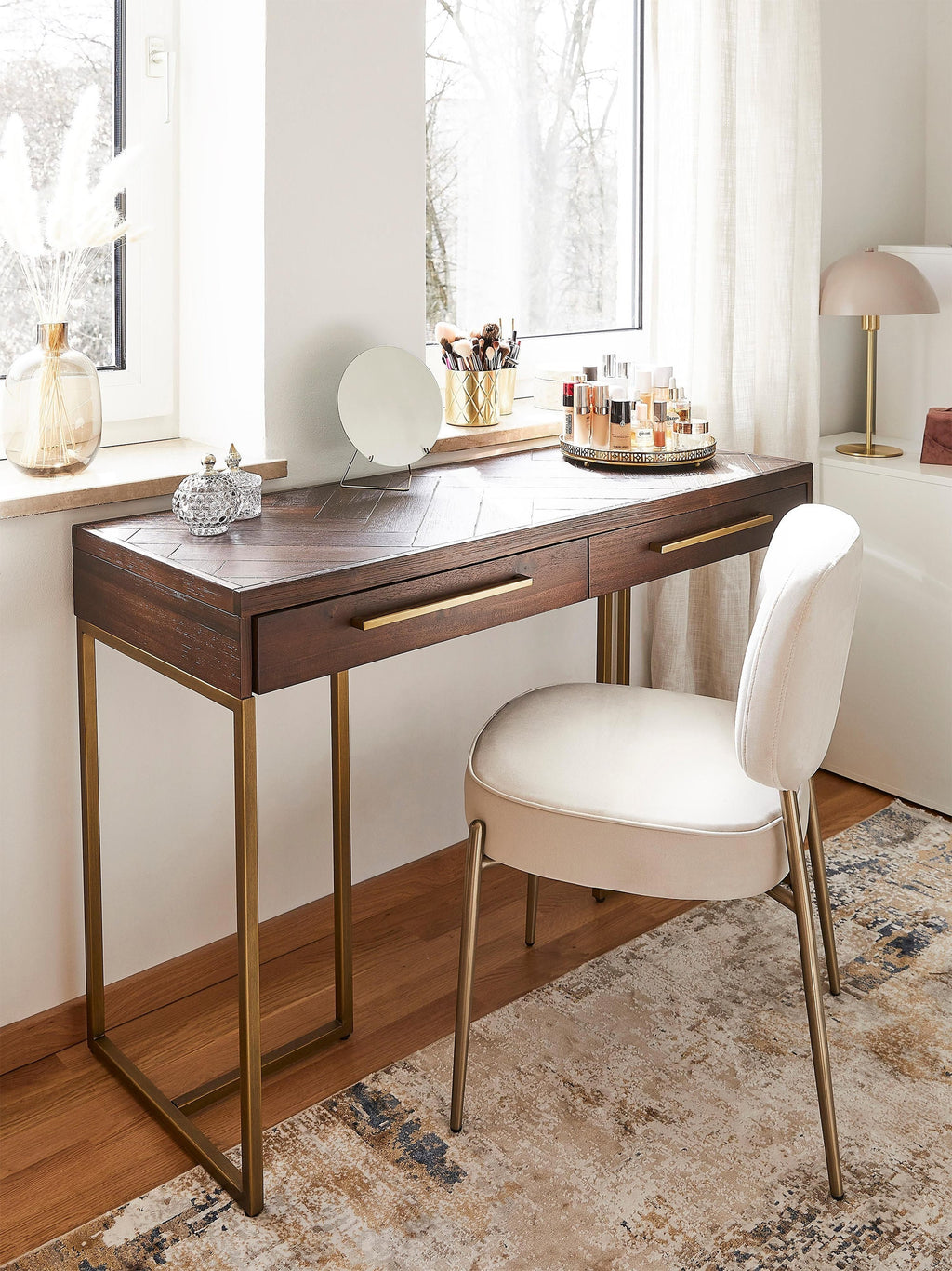 Class Herringbone Console Table with Acacia Wood Veneer