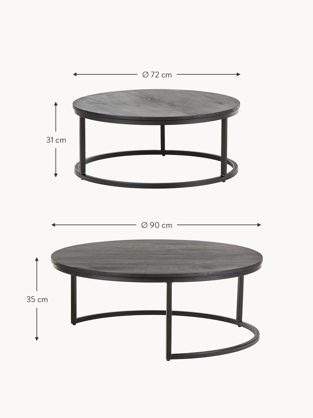 Andrew Round Mango Wood Coffee Tables, Set of 2