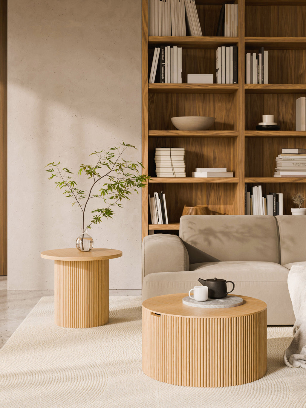 Nele Round Wooden Coffee Table with Storage Space
