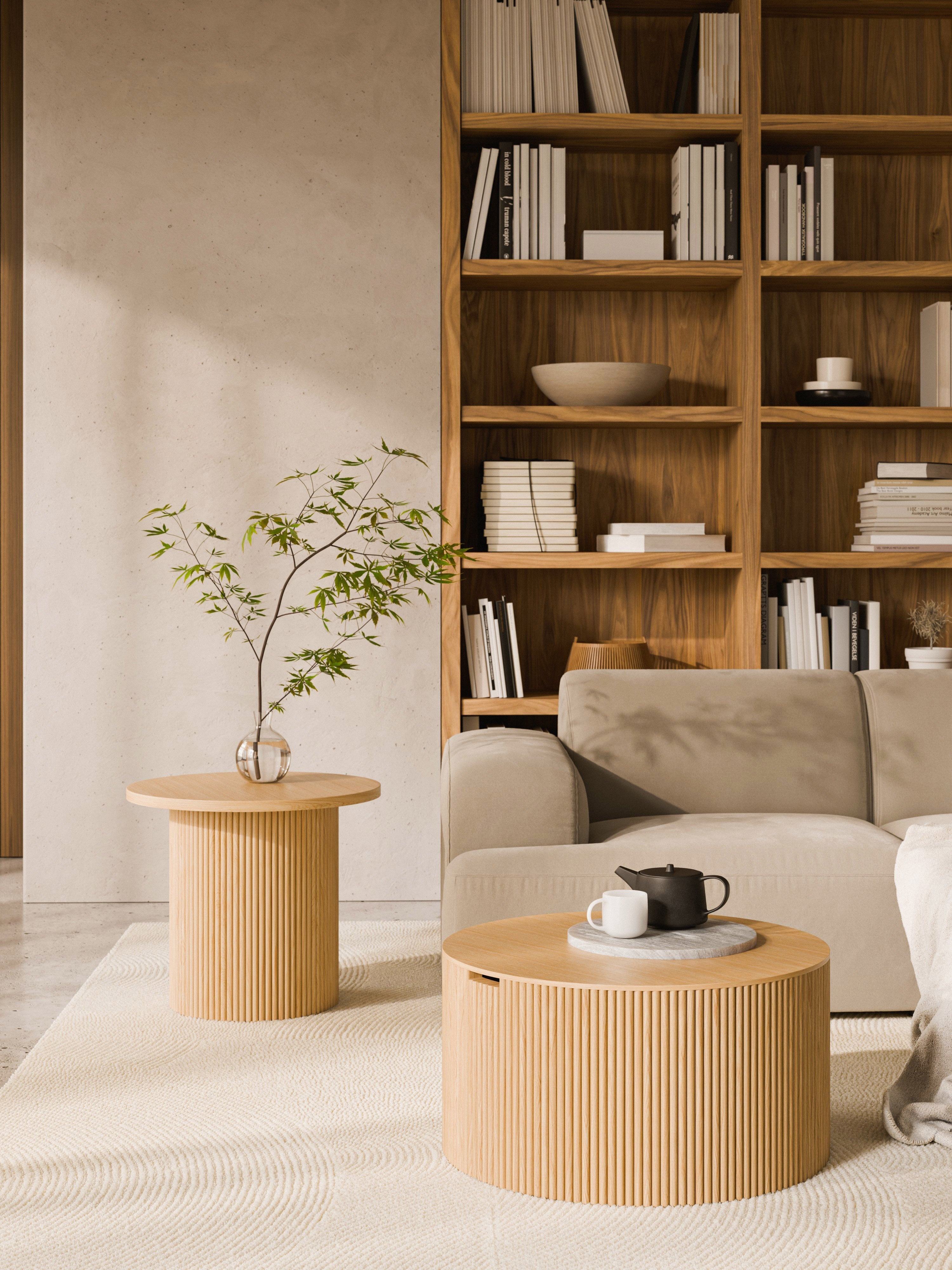 Nele Round Wooden Coffee Table with Storage Space