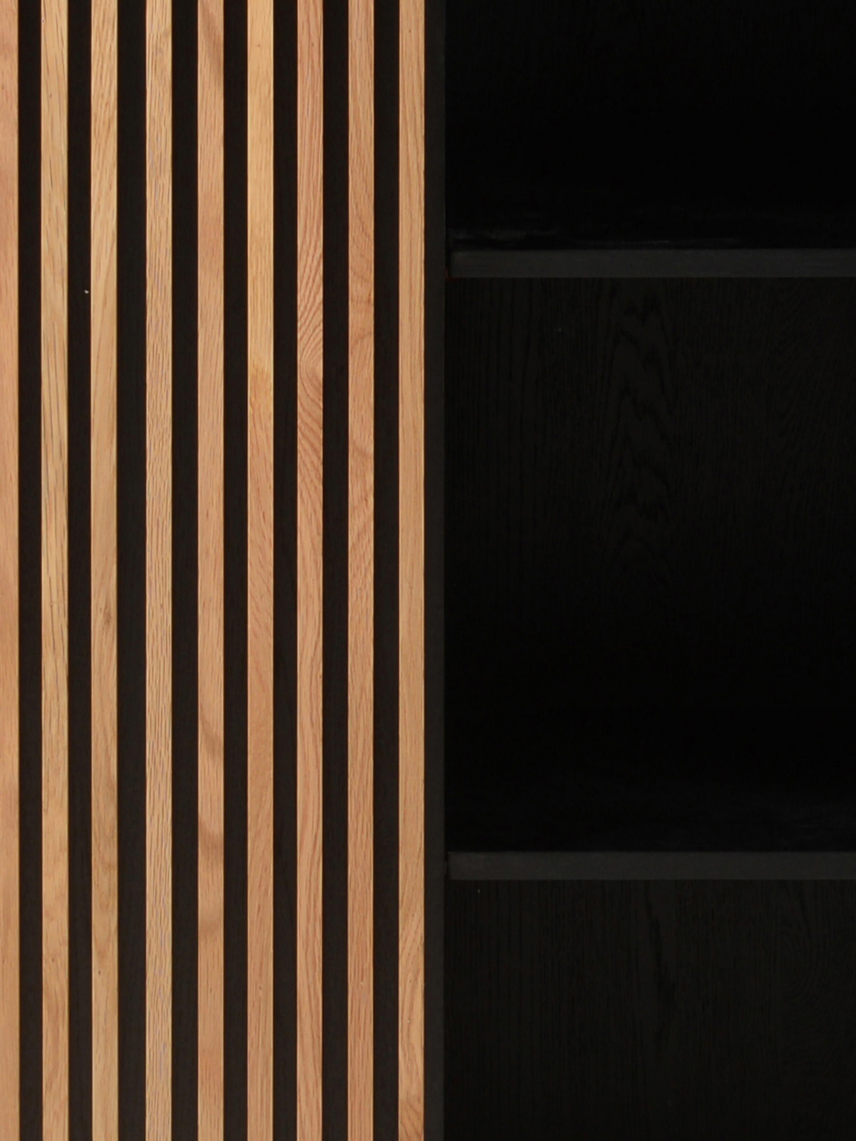 Linea Highboard with Sliding Door and Ribbed Front