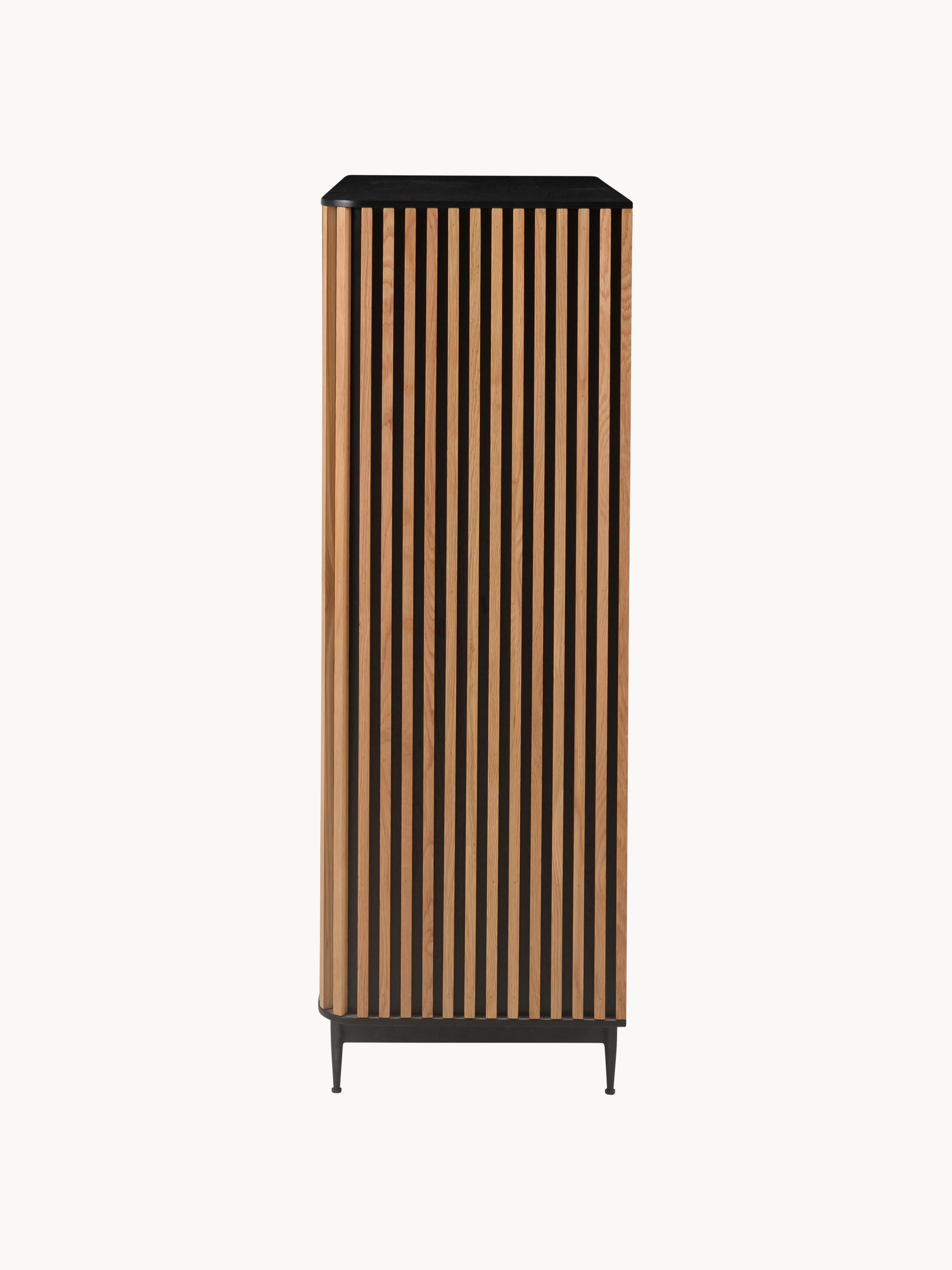 Linea Highboard with Sliding Door and Ribbed Front