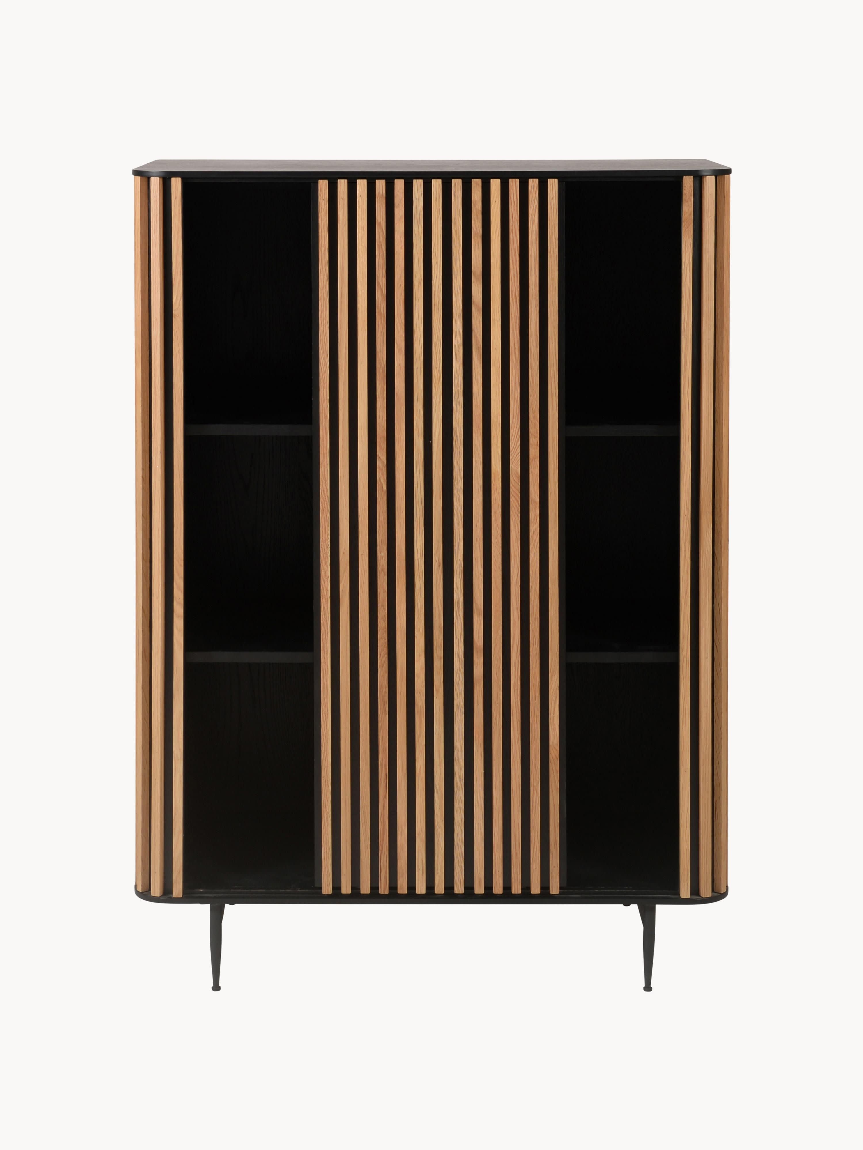 Linea Highboard with Sliding Door and Ribbed Front