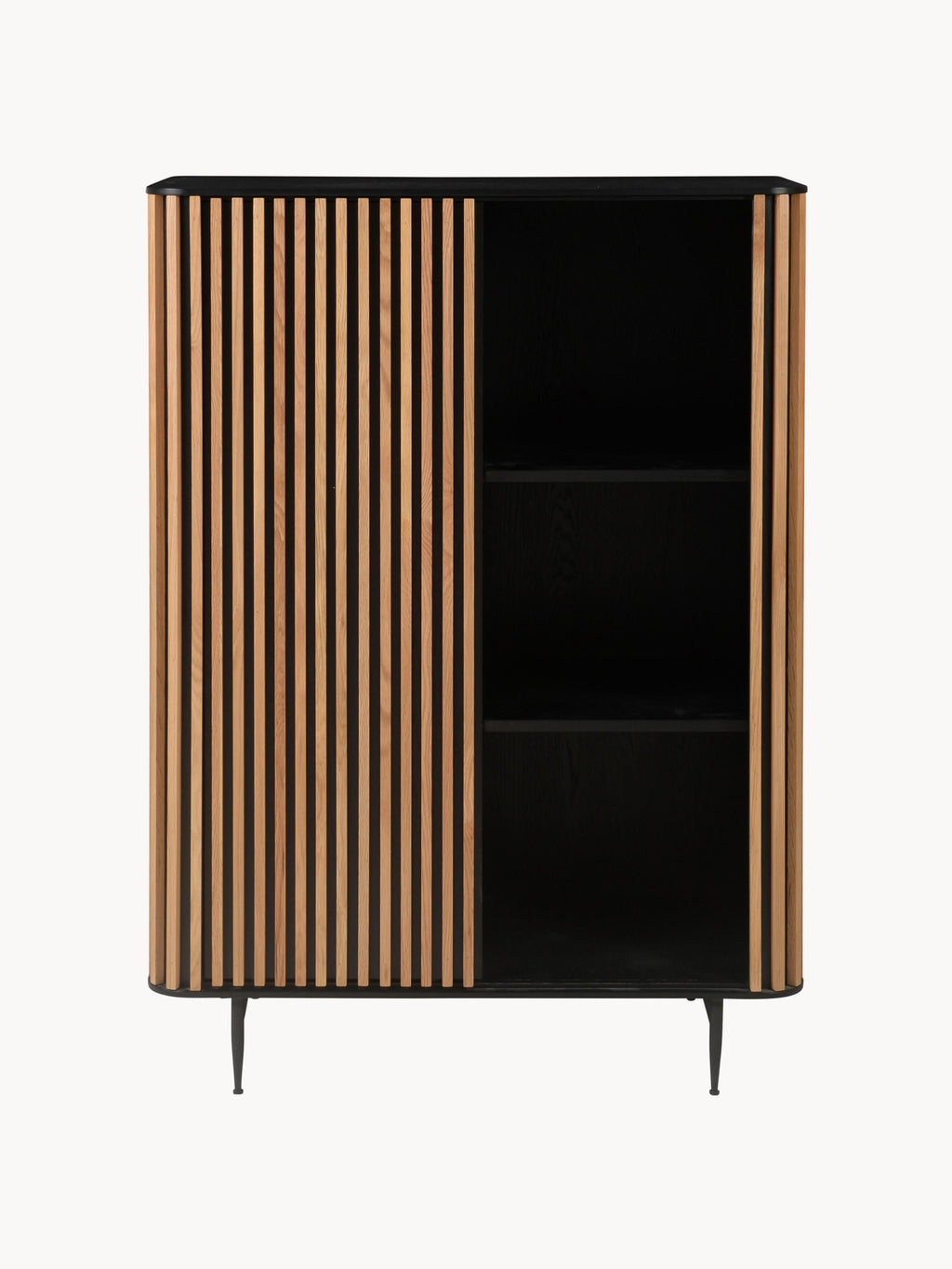Linea Highboard with Sliding Door and Ribbed Front