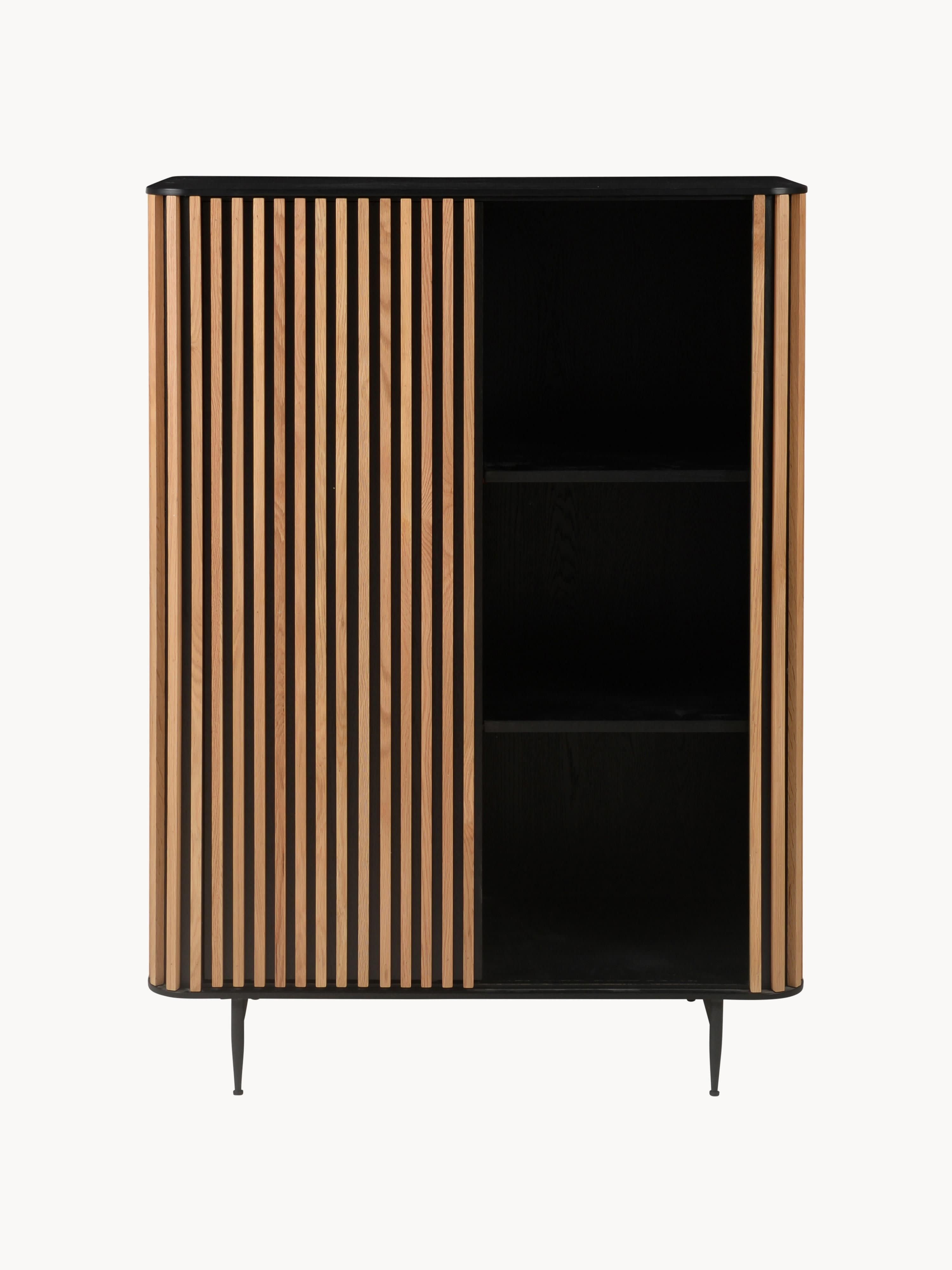 Linea Highboard with Sliding Door and Ribbed Front