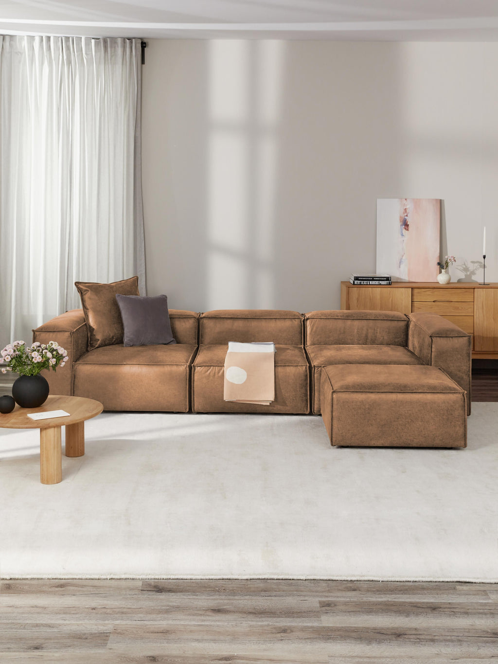 Lennon Modular Recycled Leather Sofa (4-seater) with Ottoman (left/right)