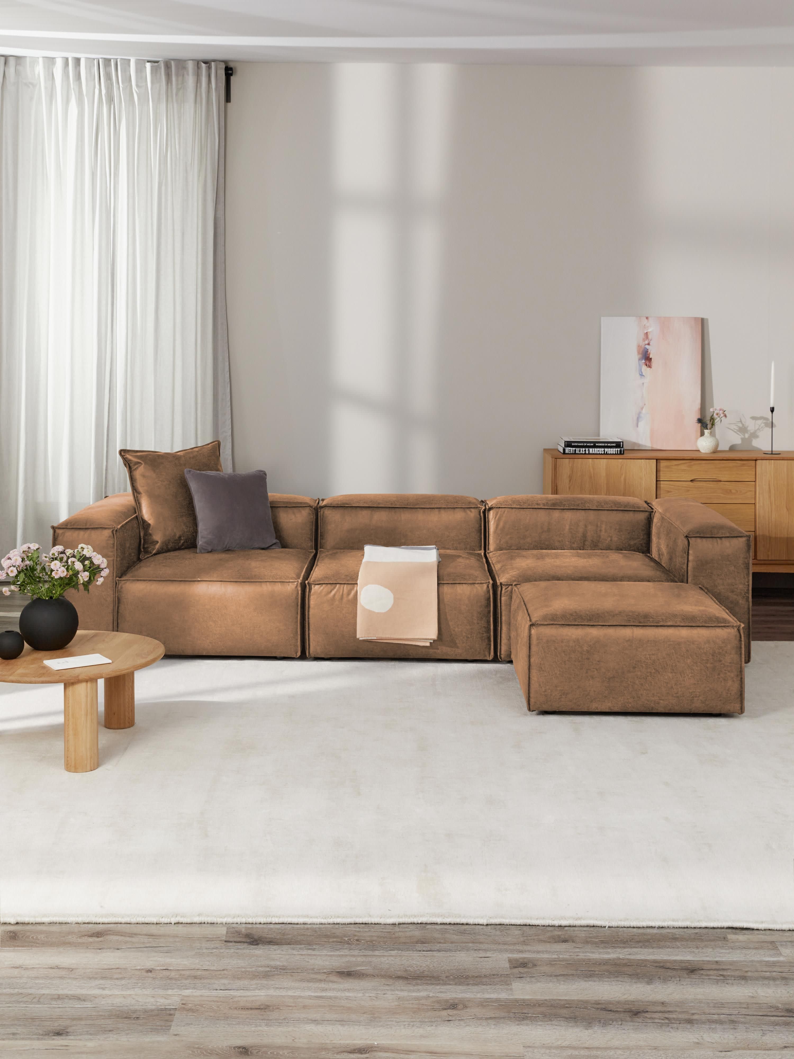 Lennon Modular Recycled Leather Sofa (4-seater) with Ottoman (left/right)