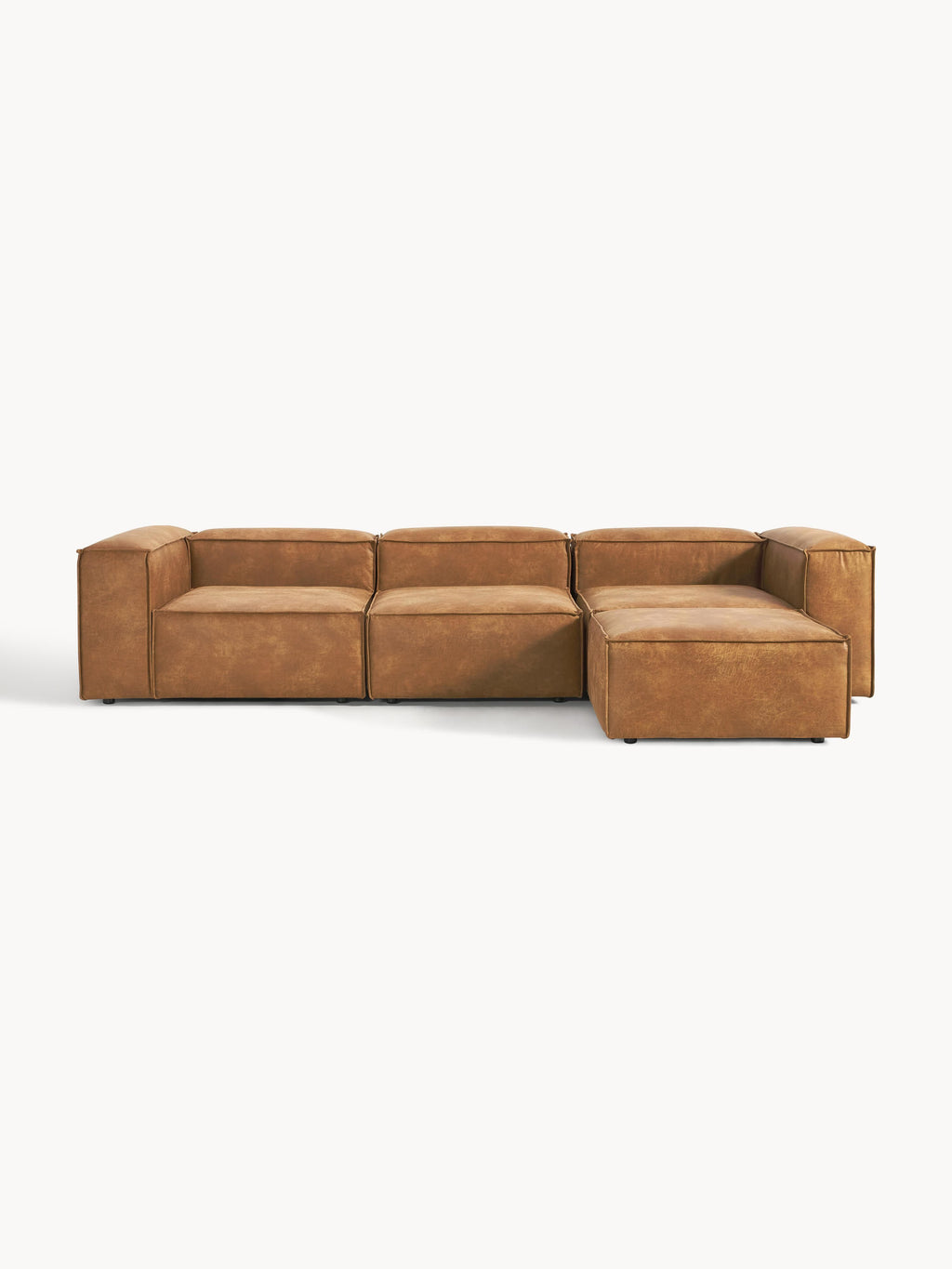 Gallery image 1 - Modular Recycled Leather Sofa Lennon (4-seater) with Ottoman (left/right)