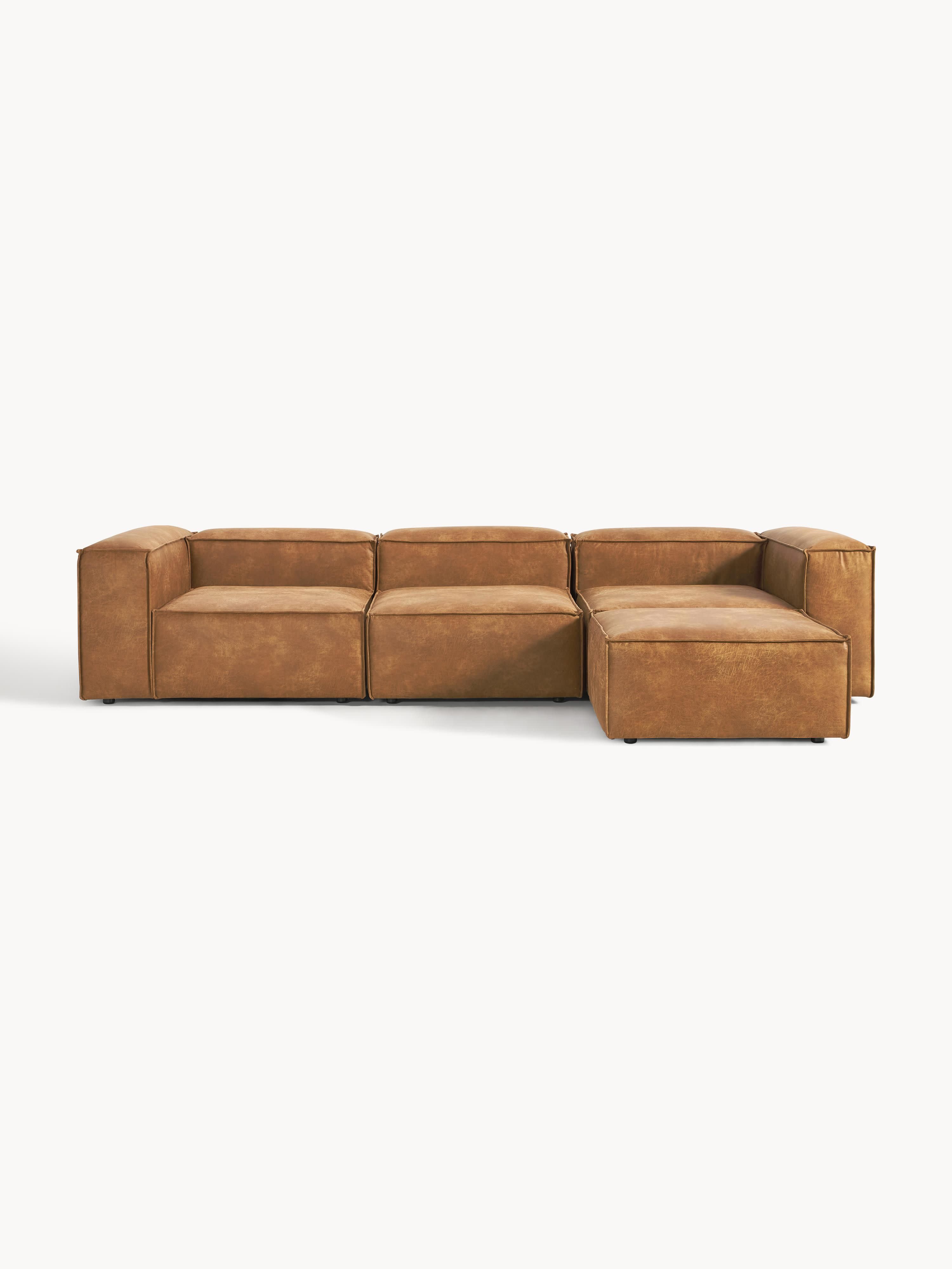 Gallery image 1 - Modular Recycled Leather Sofa Lennon (4-seater) with Ottoman (left/right)