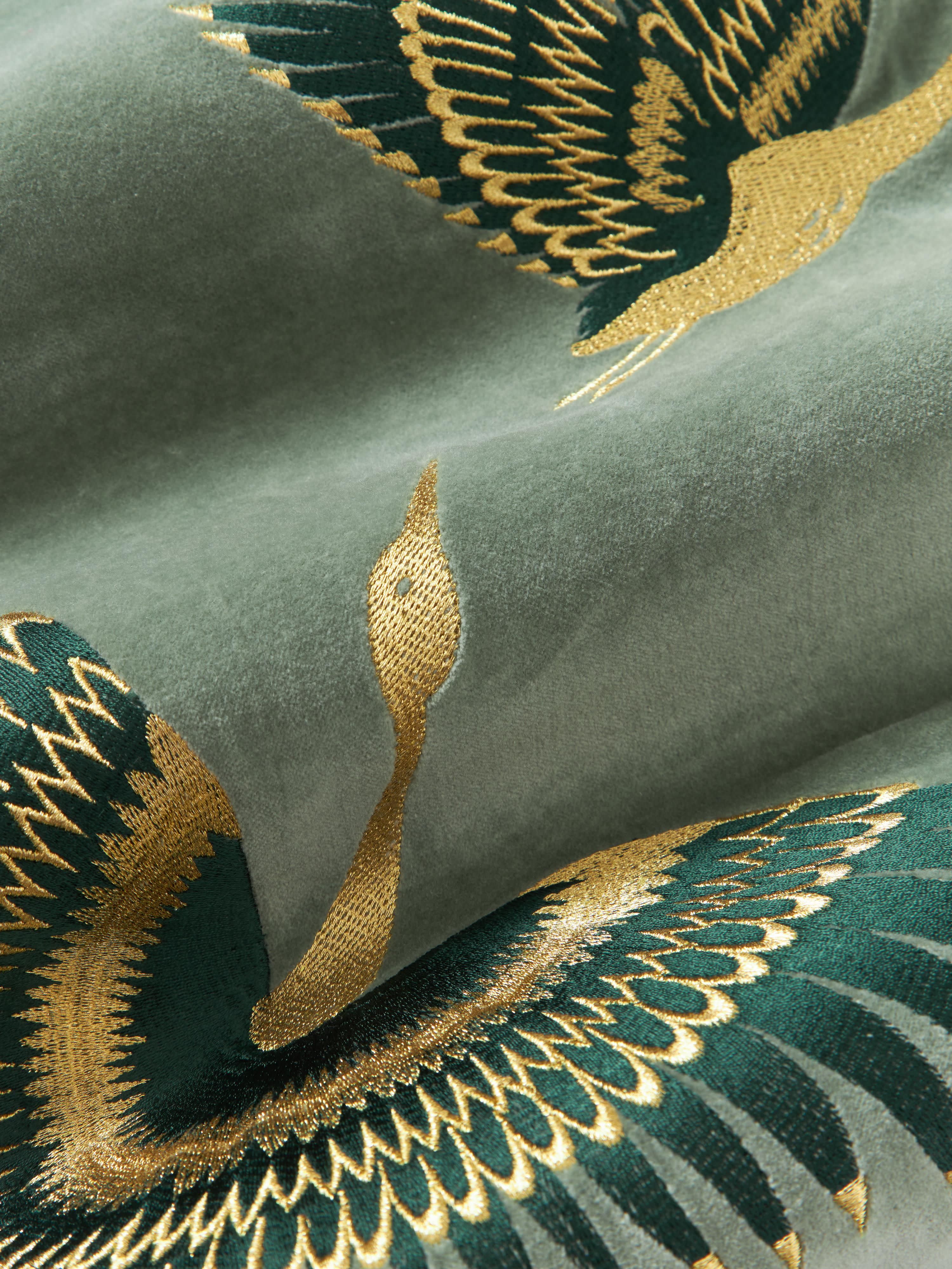 Onyx Embroidered Velvet Cushion Cover with Fringes