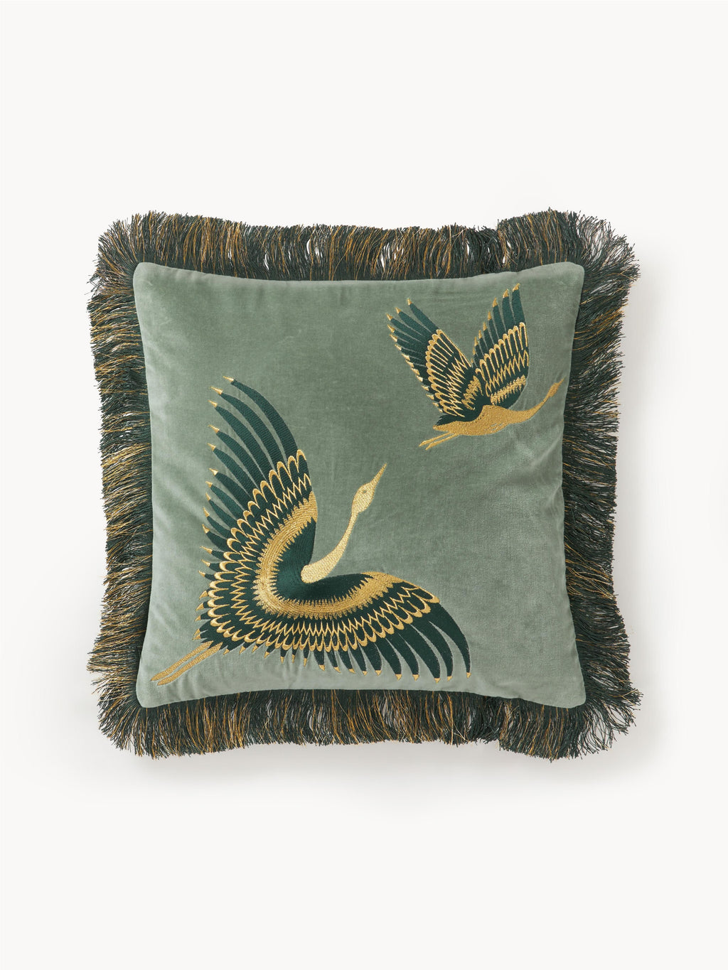 Gallery image 1 - Embroidered Velvet Cushion Cover Onyx with Fringes