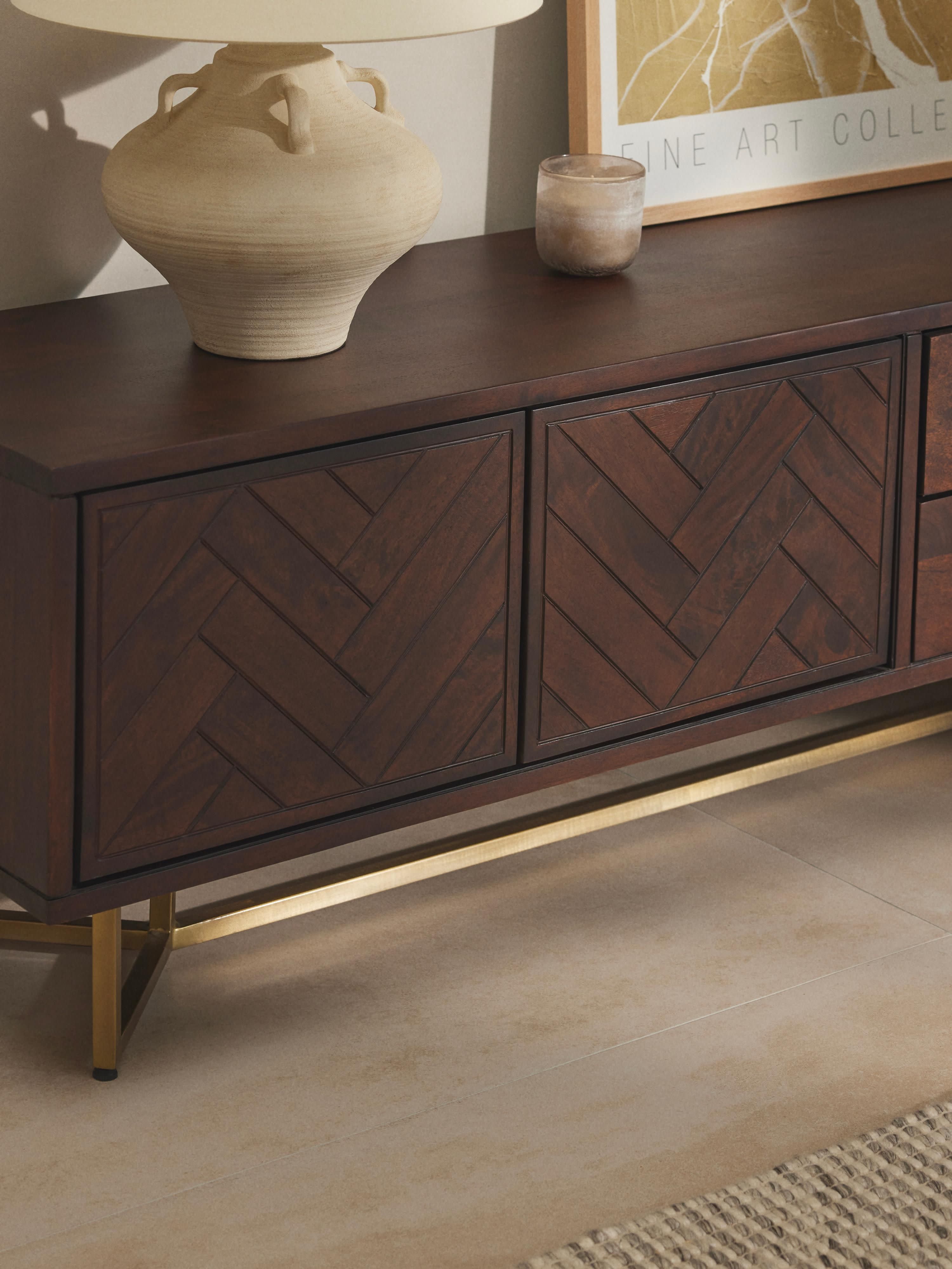 Luca Mango Wood Lowboard with Herringbone Pattern