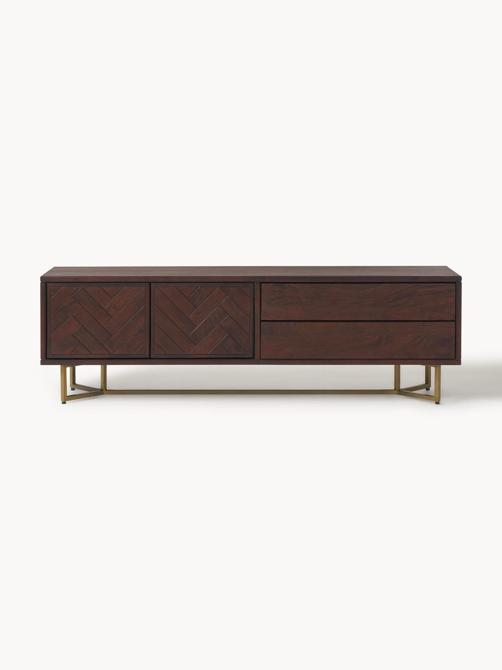 Luca Mango Wood Lowboard with Herringbone Pattern