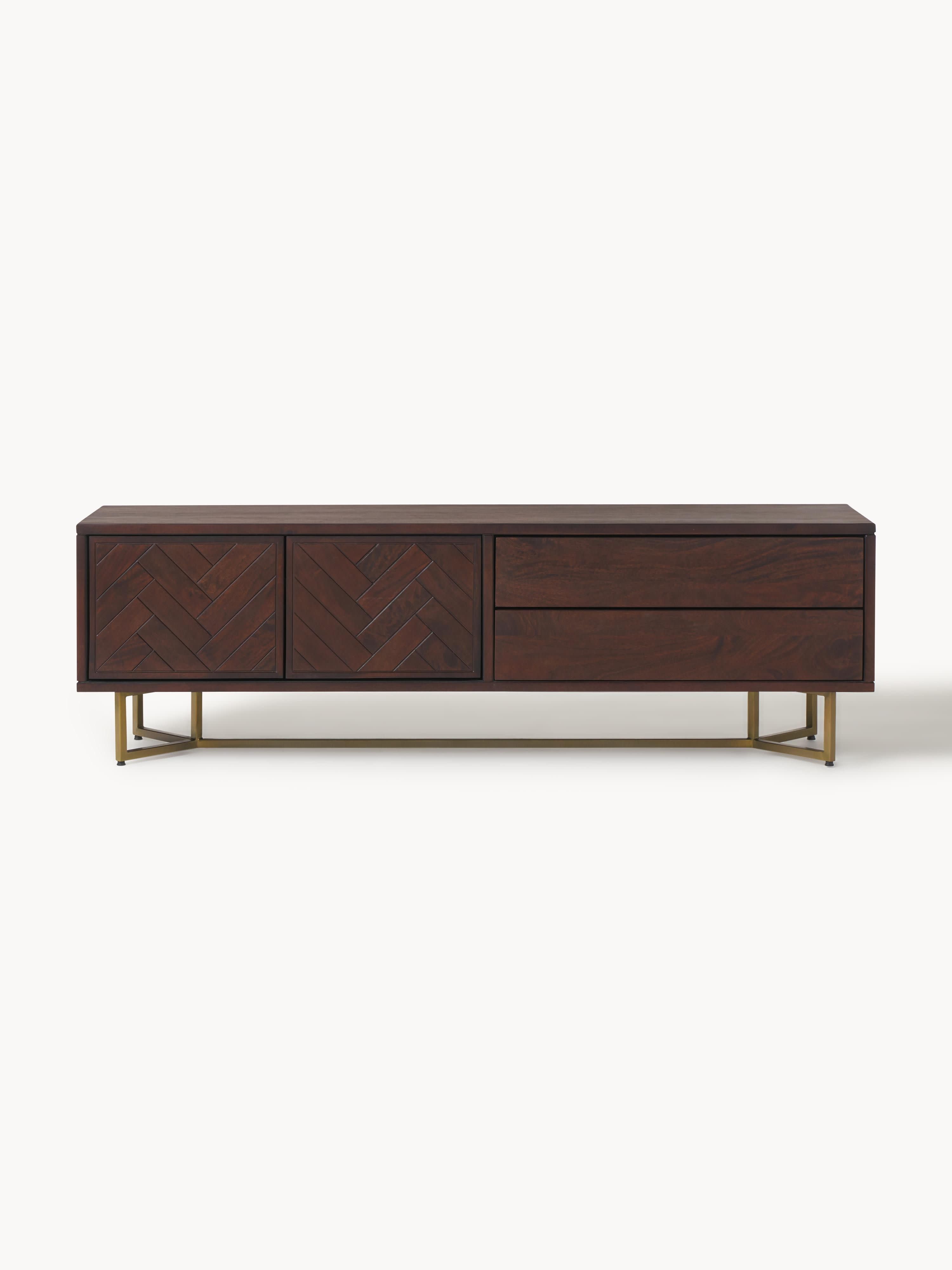 Luca Mango Wood Lowboard with Herringbone Pattern
