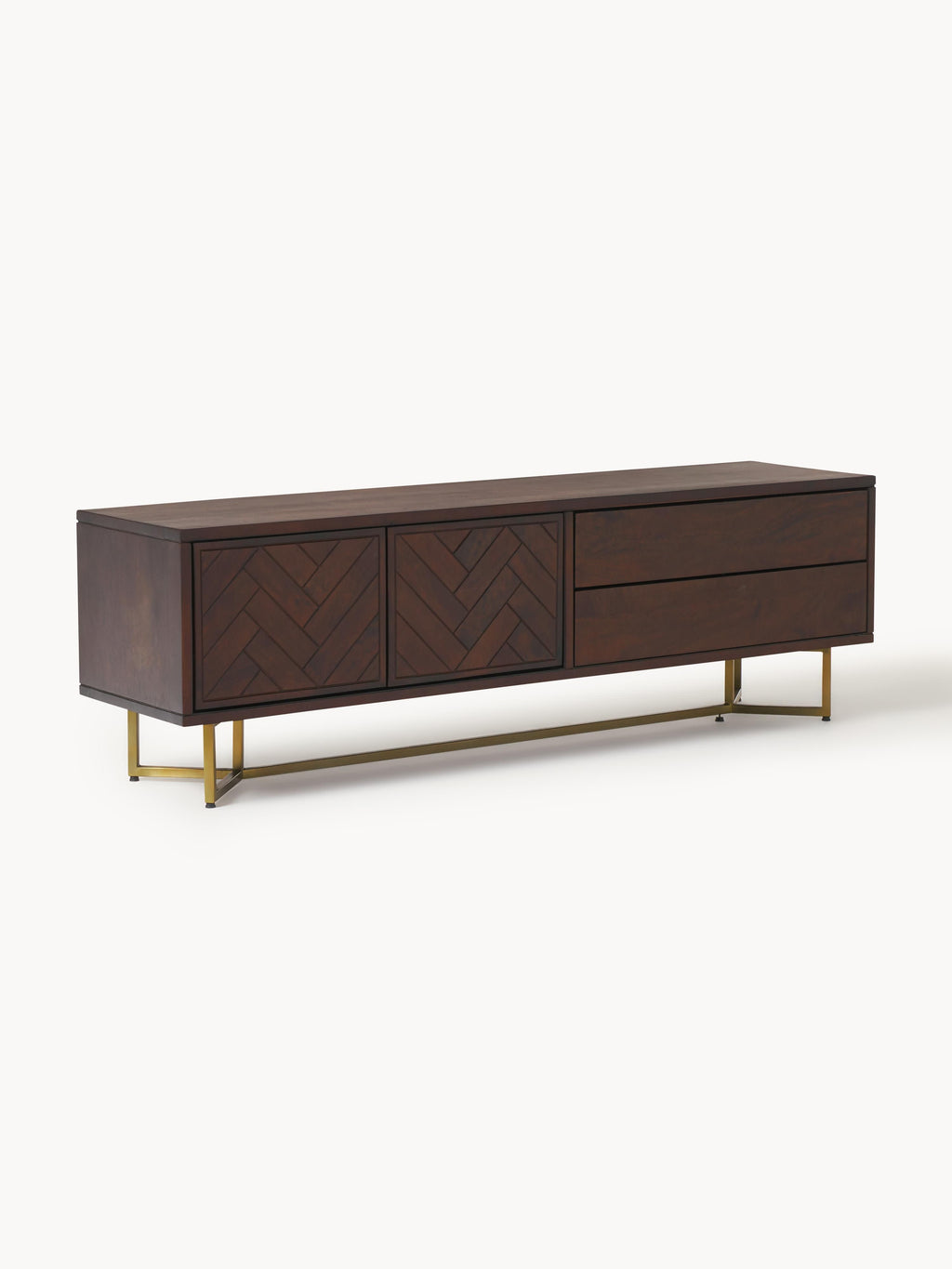 Gallery image 1 - Mango Wood Lowboard Luca with Herringbone Pattern