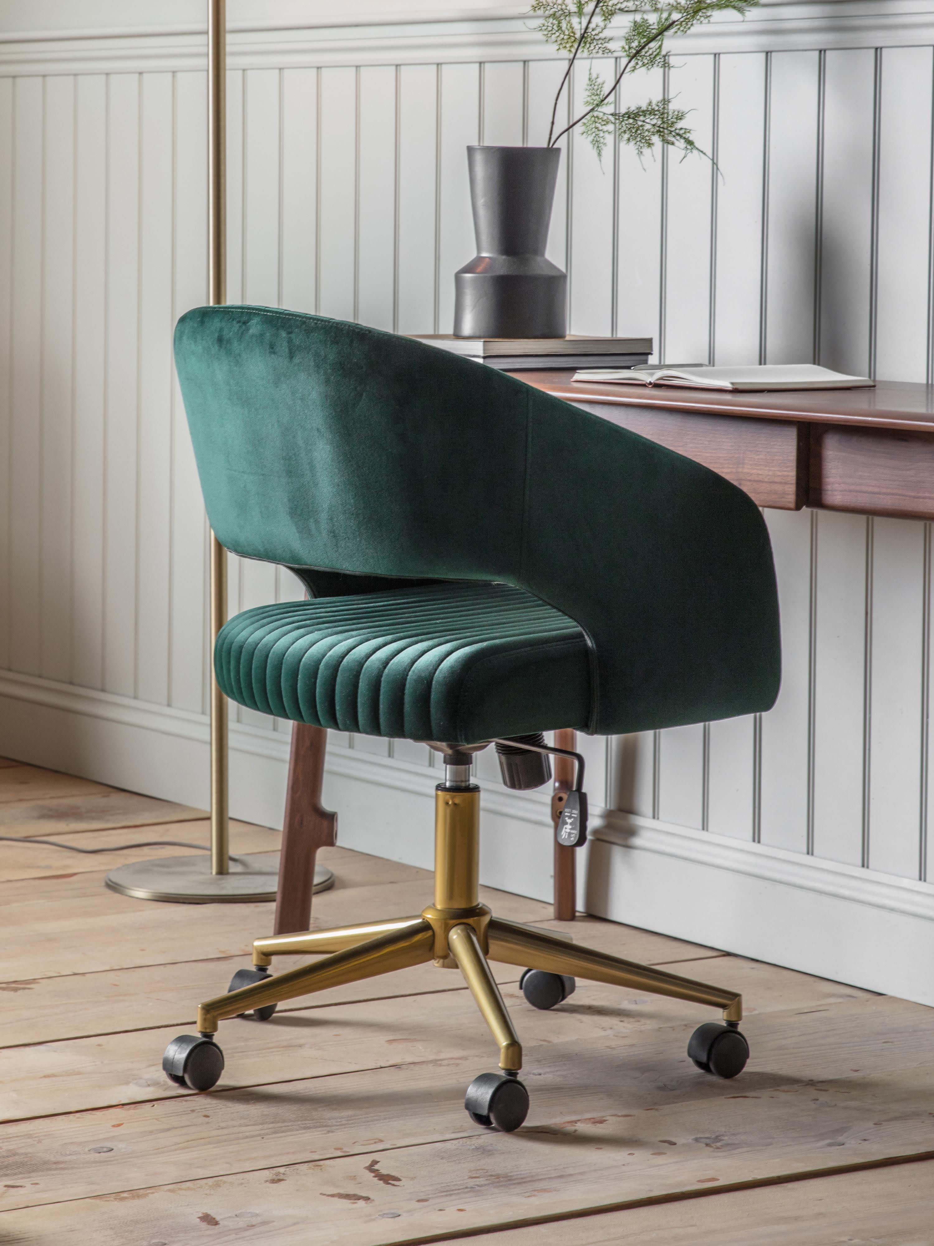 Murray Velvet Desk Chair, Height-adjustable