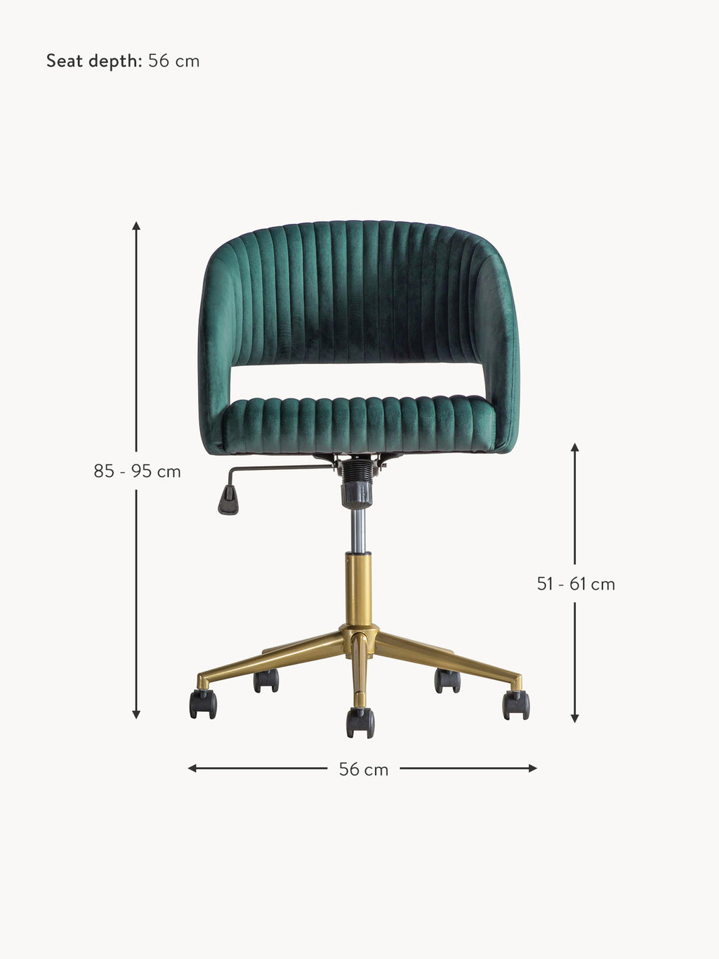 Murray Velvet Desk Chair, Height-adjustable