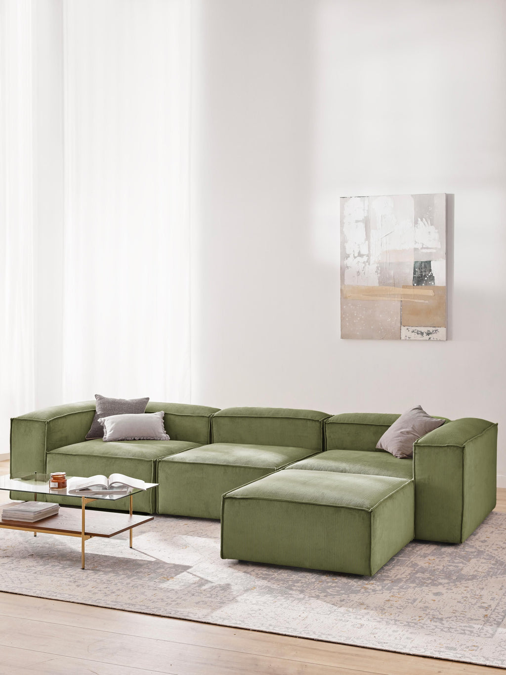 Lennon Corduroy Modular Sofa (4-seater) with Ottoman (left/right)