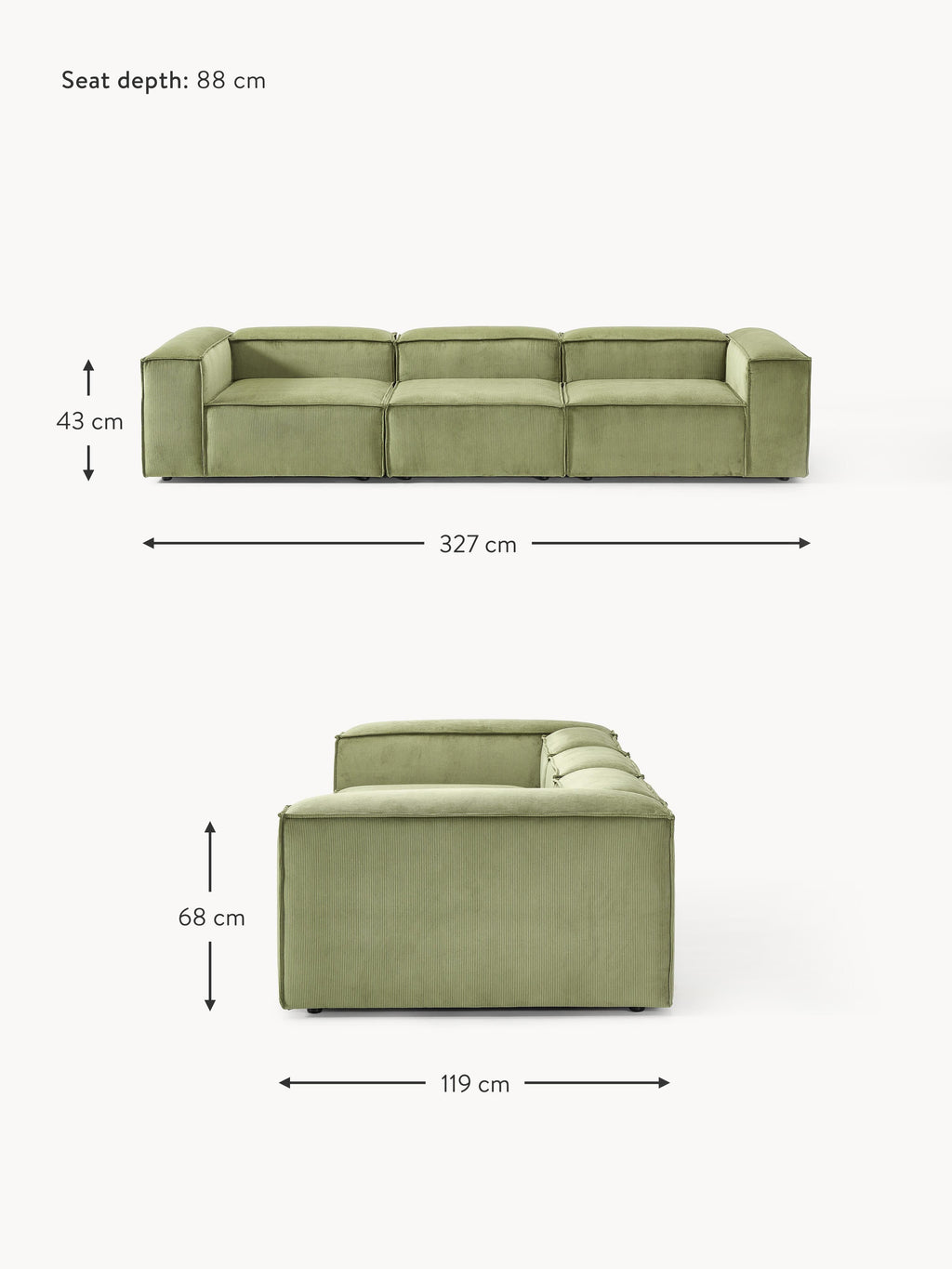 Lennon Corduroy Modular Sofa (4-seater)