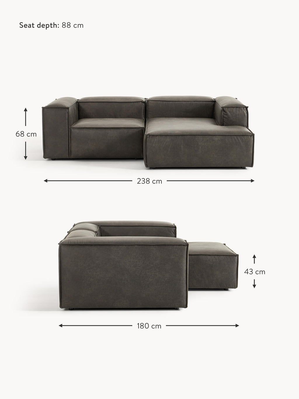 Lennon Modular Leather Corner Sofa (2-seater)