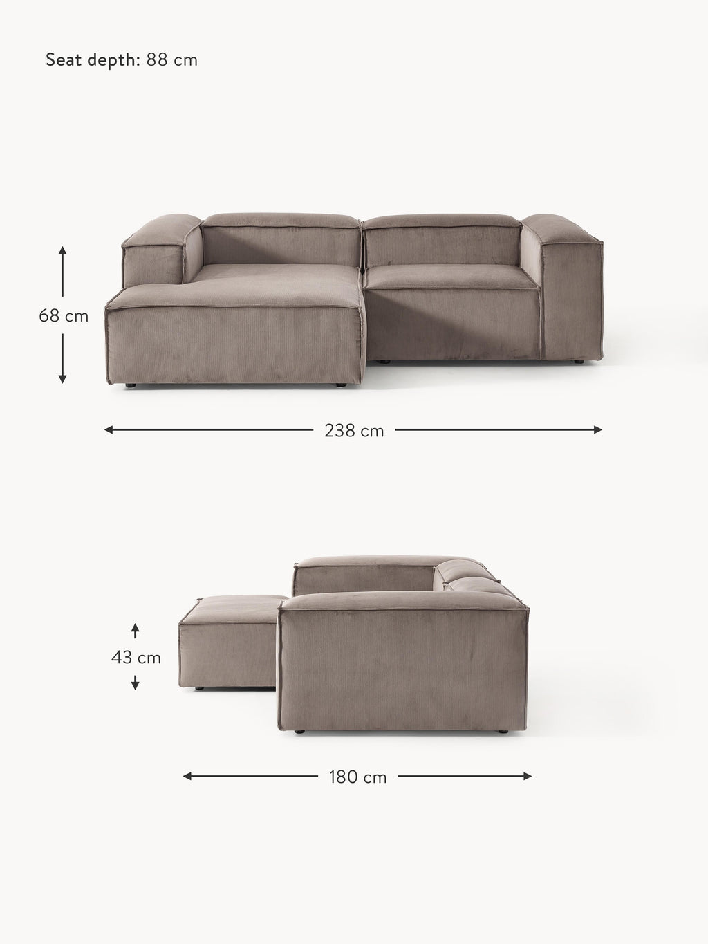 Lennon Corduroy Modular Corner Sofa (3-seater)