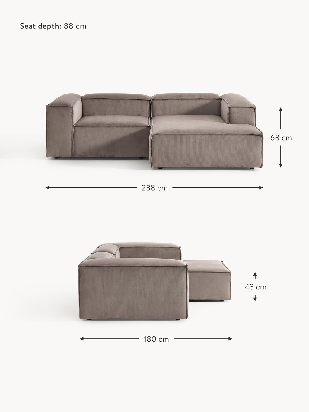 Lennon Corduroy Modular Corner Sofa (3-seater)