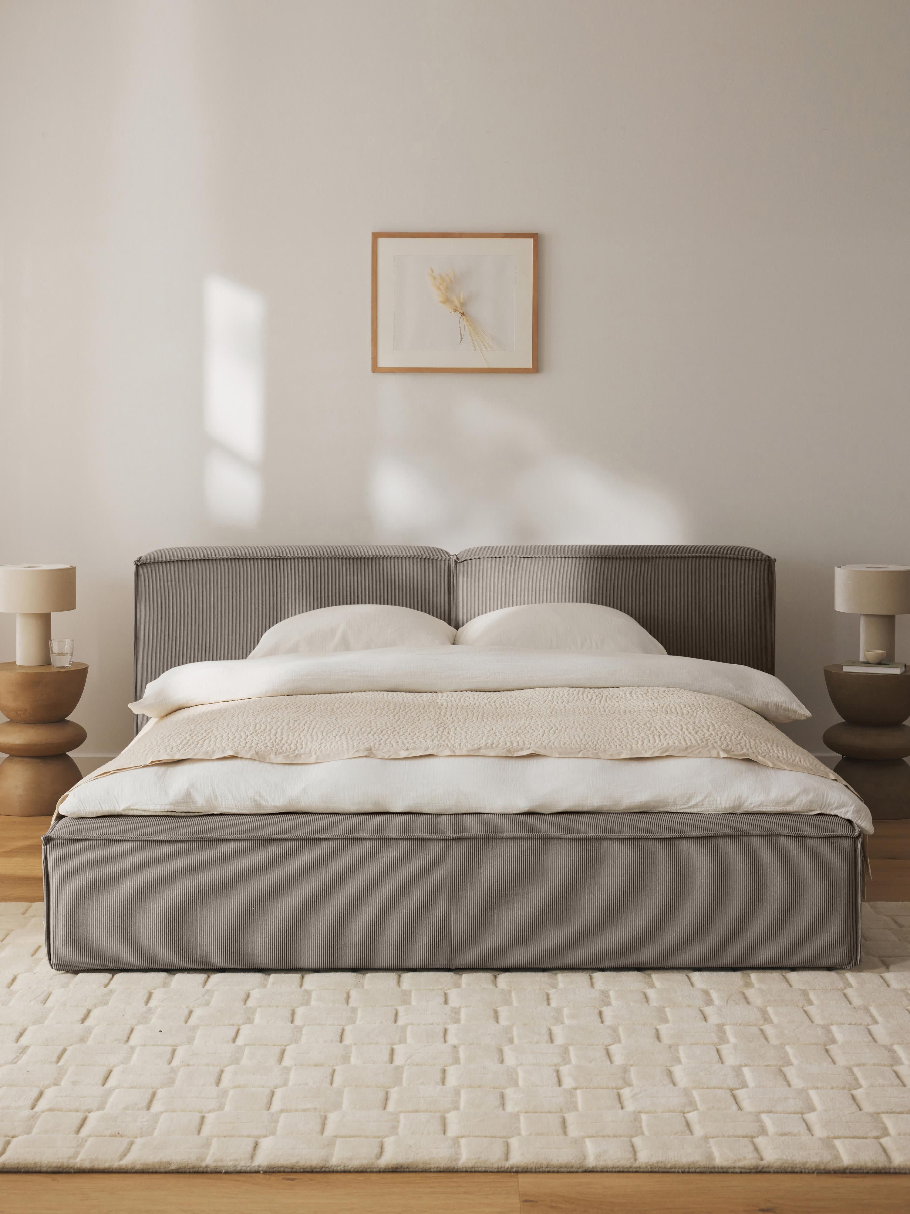 Lennon Upholstered Corduroy Bed with Storage Space