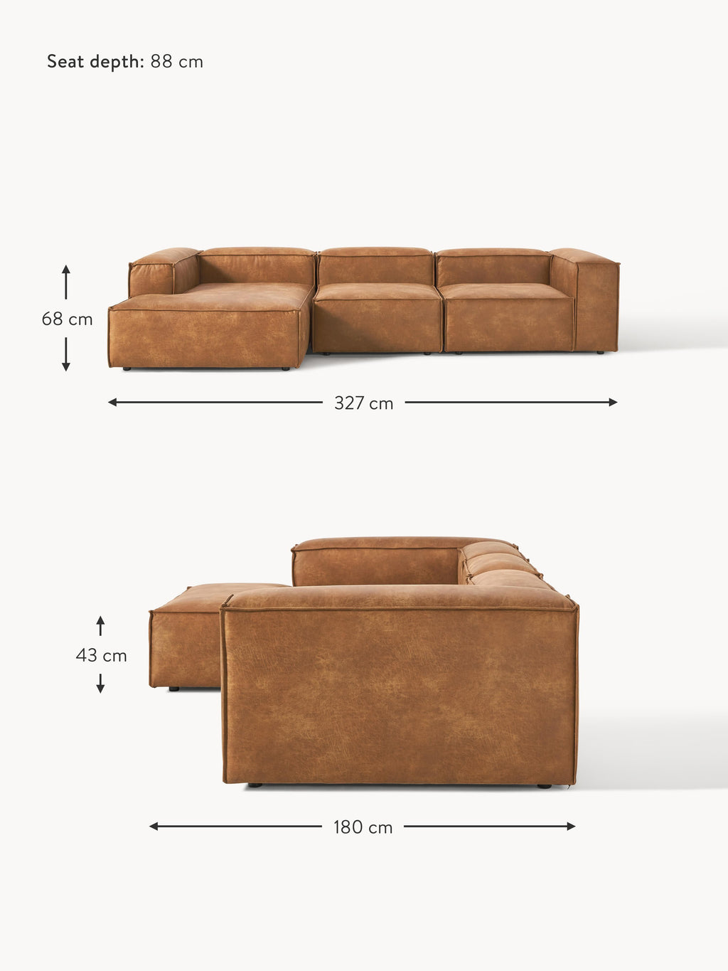 Lennon Modular Leather Corner Sofa (4-seater)