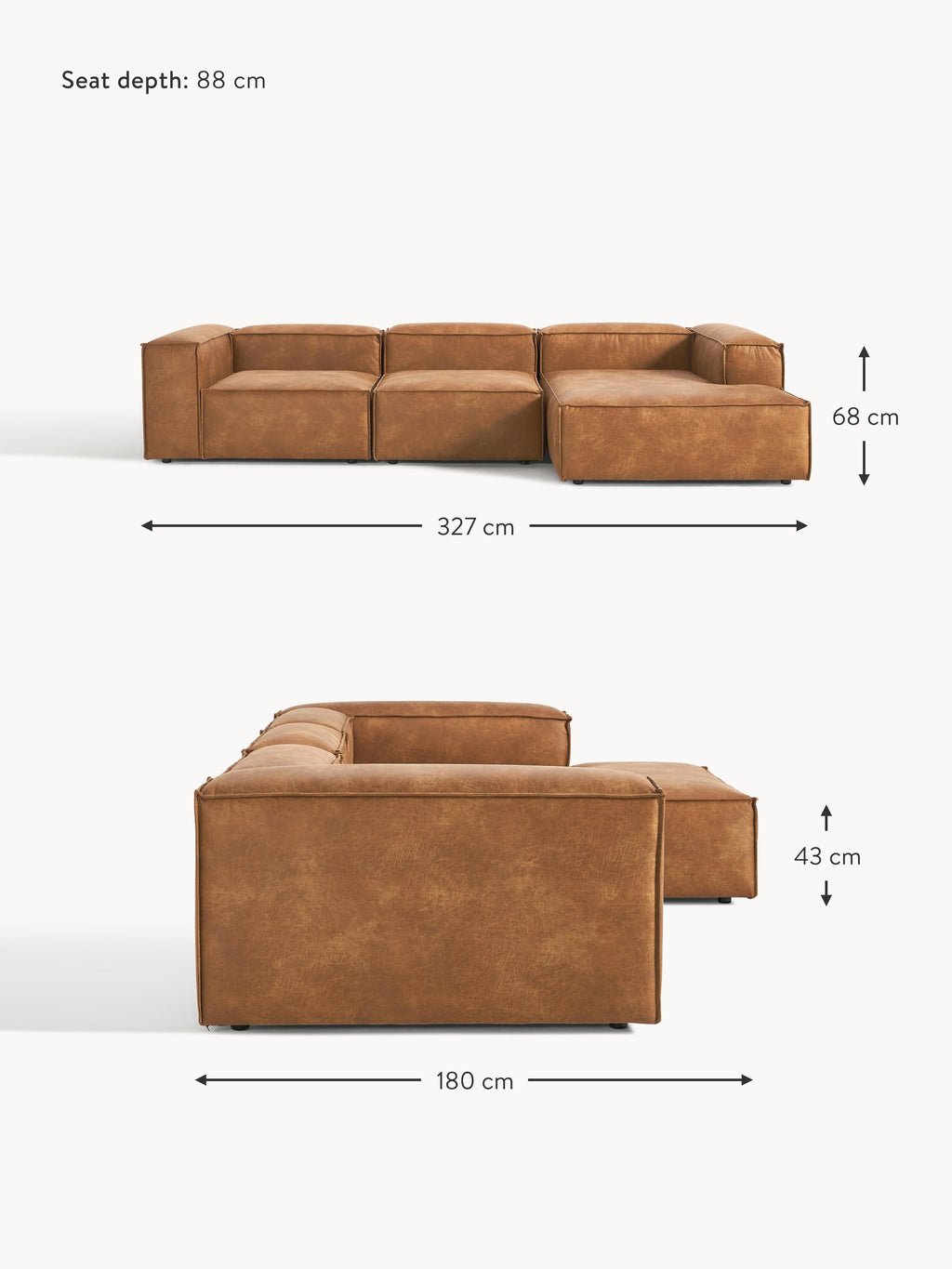 Lennon Modular Leather Corner Sofa (4-seater)