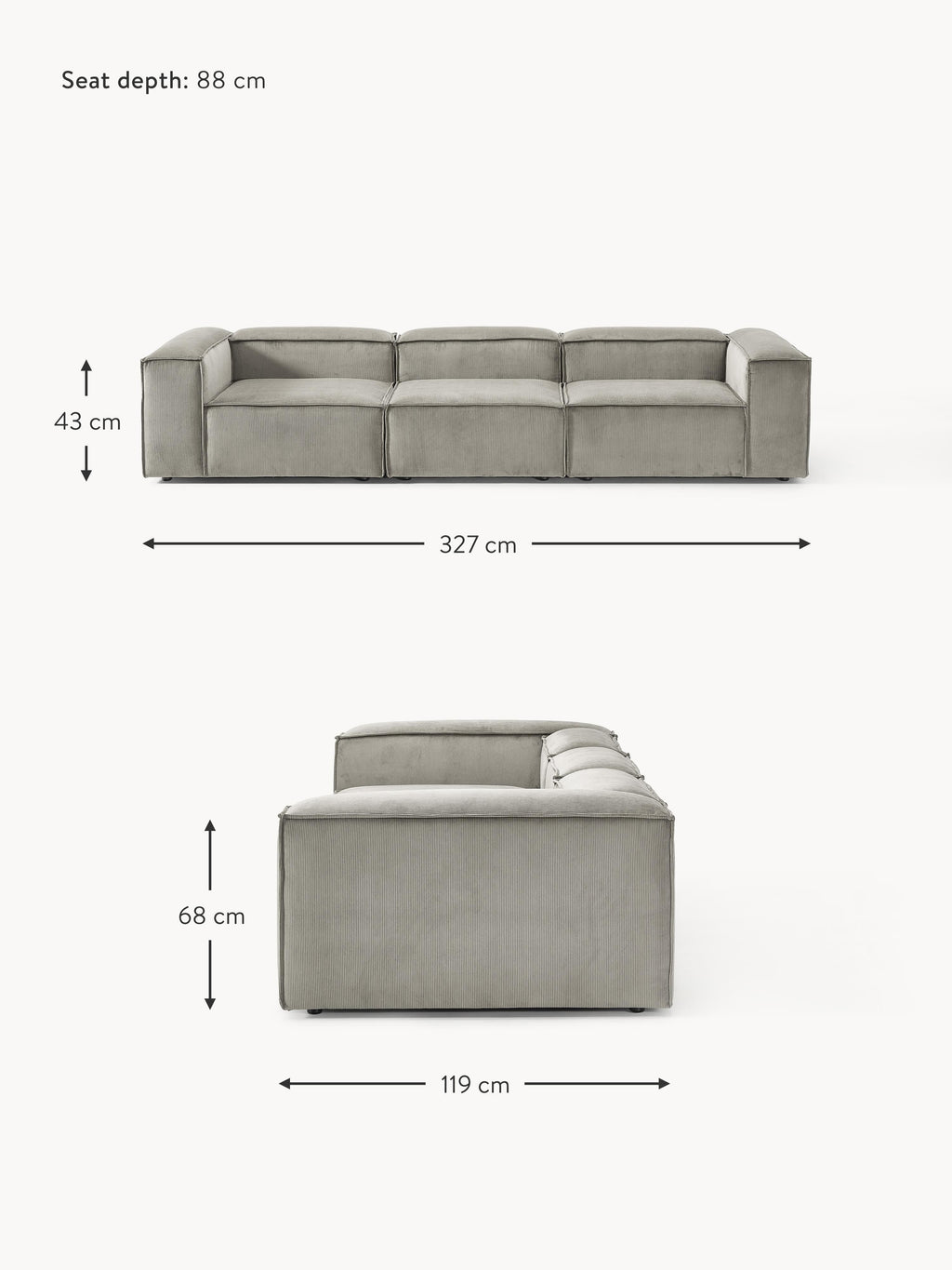 Lennon Corduroy Modular Sofa (4-seater)