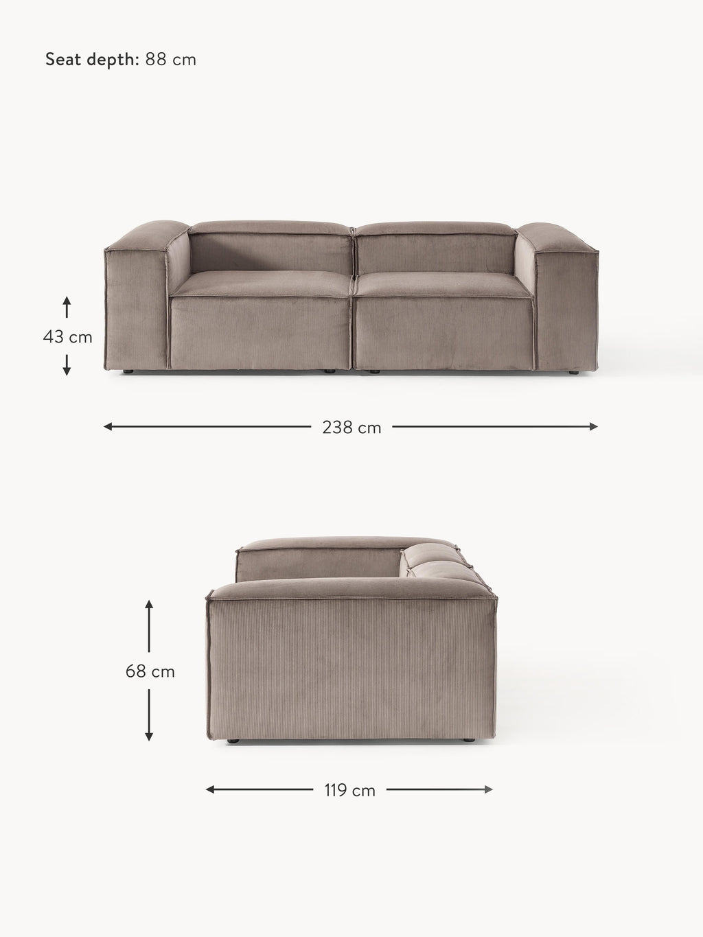 Lennon Corduroy Modular Sofa (3-seater)
