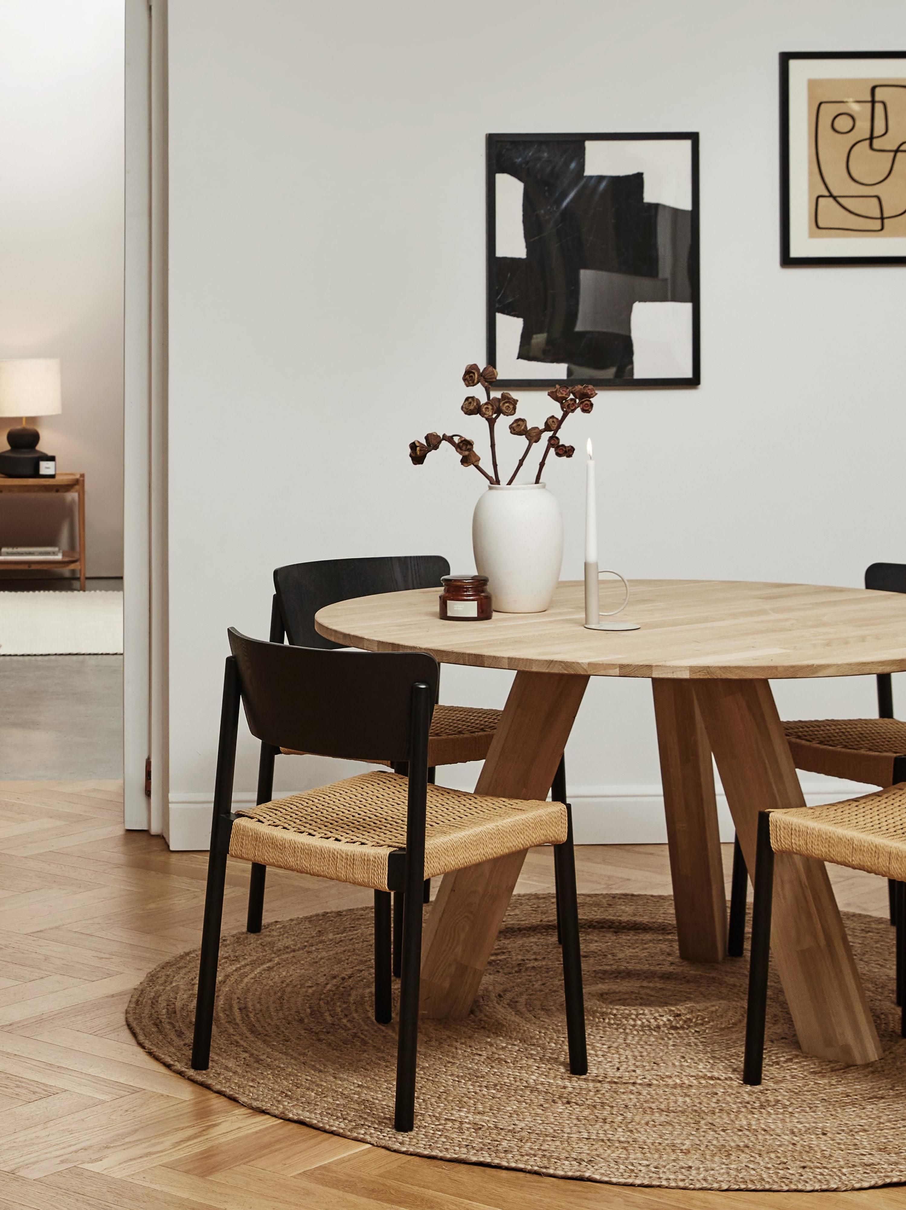 Danny Wooden Dining Chairs with Rattan Seat, Set of 2