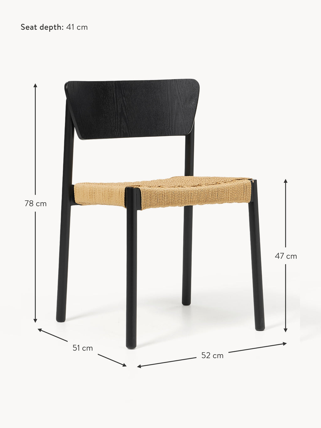 Danny Wooden Dining Chairs with Rattan Seat, Set of 2