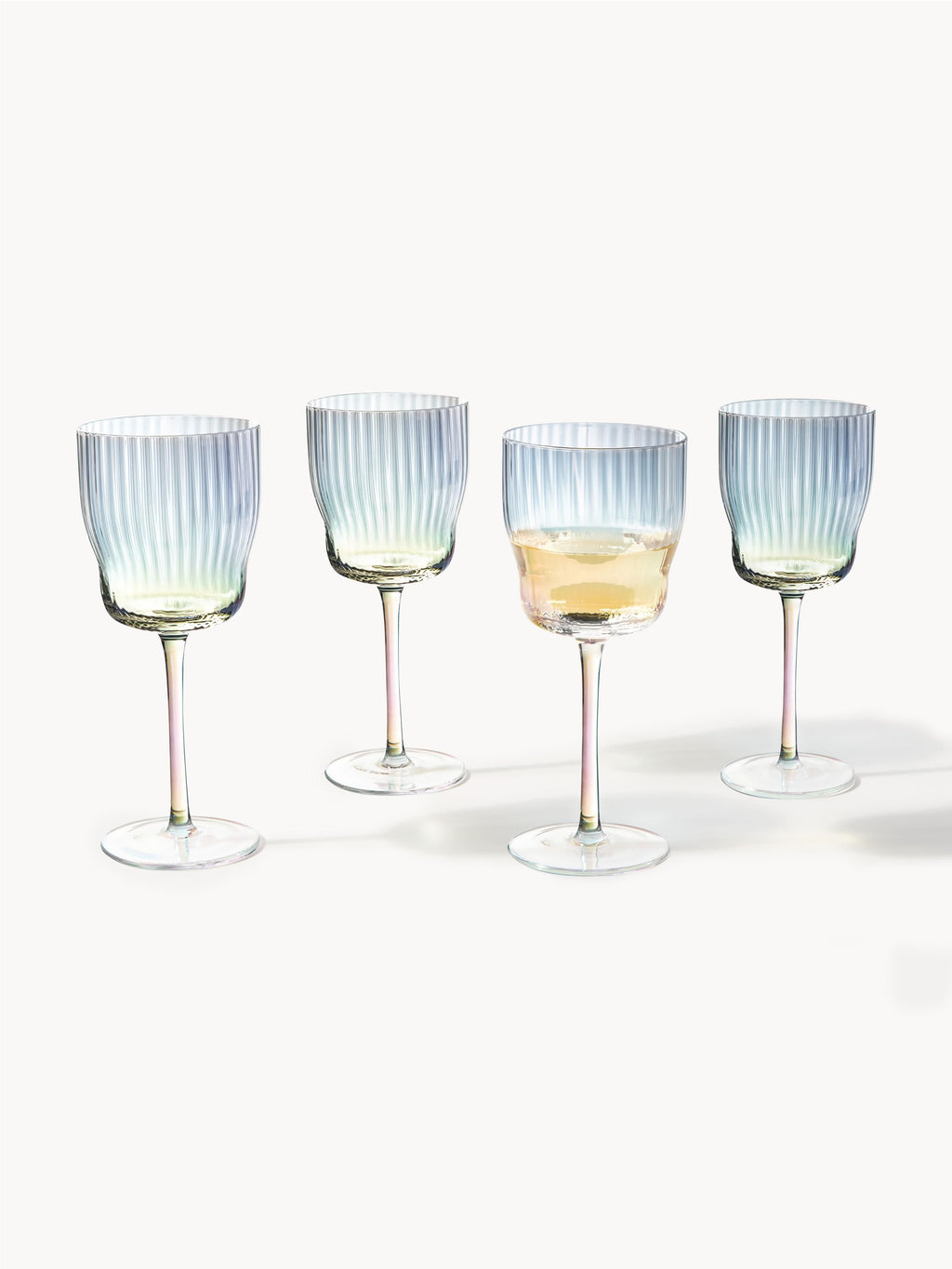 Juno Mouth-Blown Wine Glasses with a Shimmering Mother of Pearl Finish, Set of 4