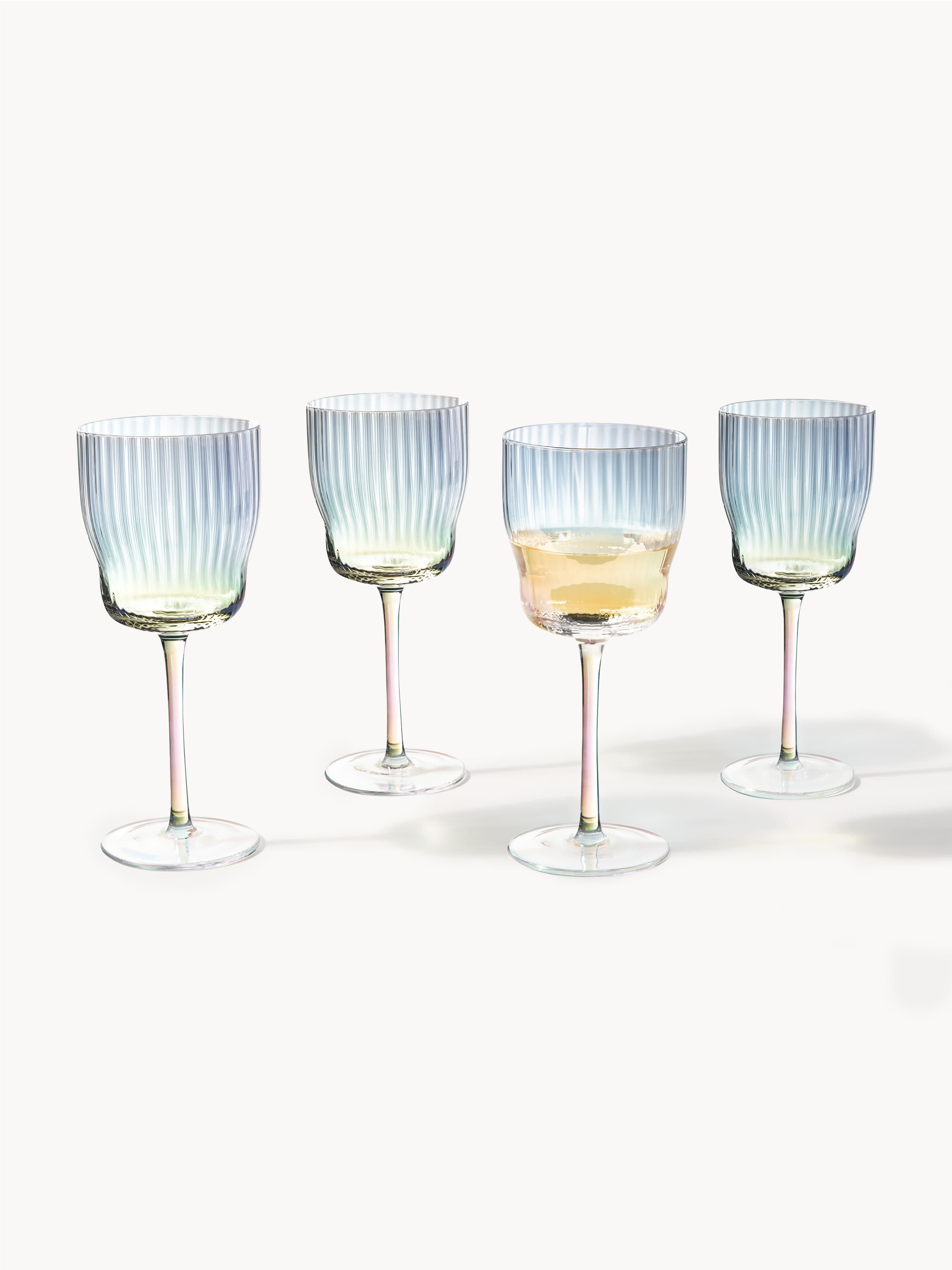 Juno Mouth-Blown Wine Glasses with a Shimmering Mother of Pearl Finish, Set of 4